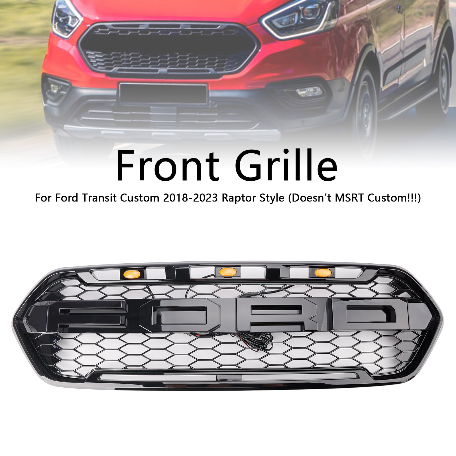 2018-2023 met 3LED glanzend zwarte Ford Transit Custom Trail met 3LED voorbumpergrille