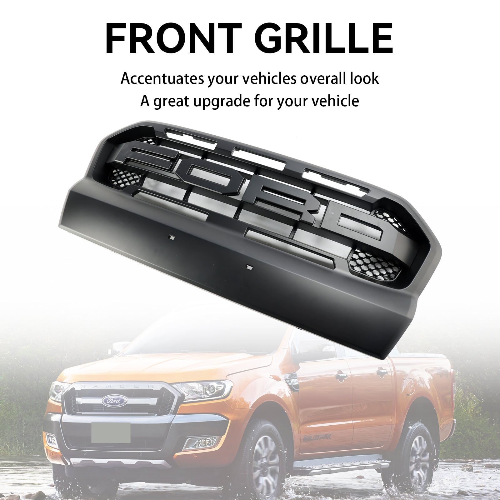 2015-2019 Ford Ranger T7 Matt Black Ranger Raptor Style Front Bumper Grill