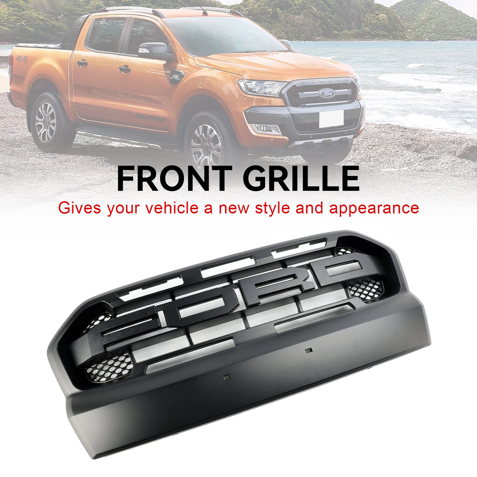 2015-2019 Ford Ranger T7 Matt Black Ranger Raptor Style Front Bumper Grill