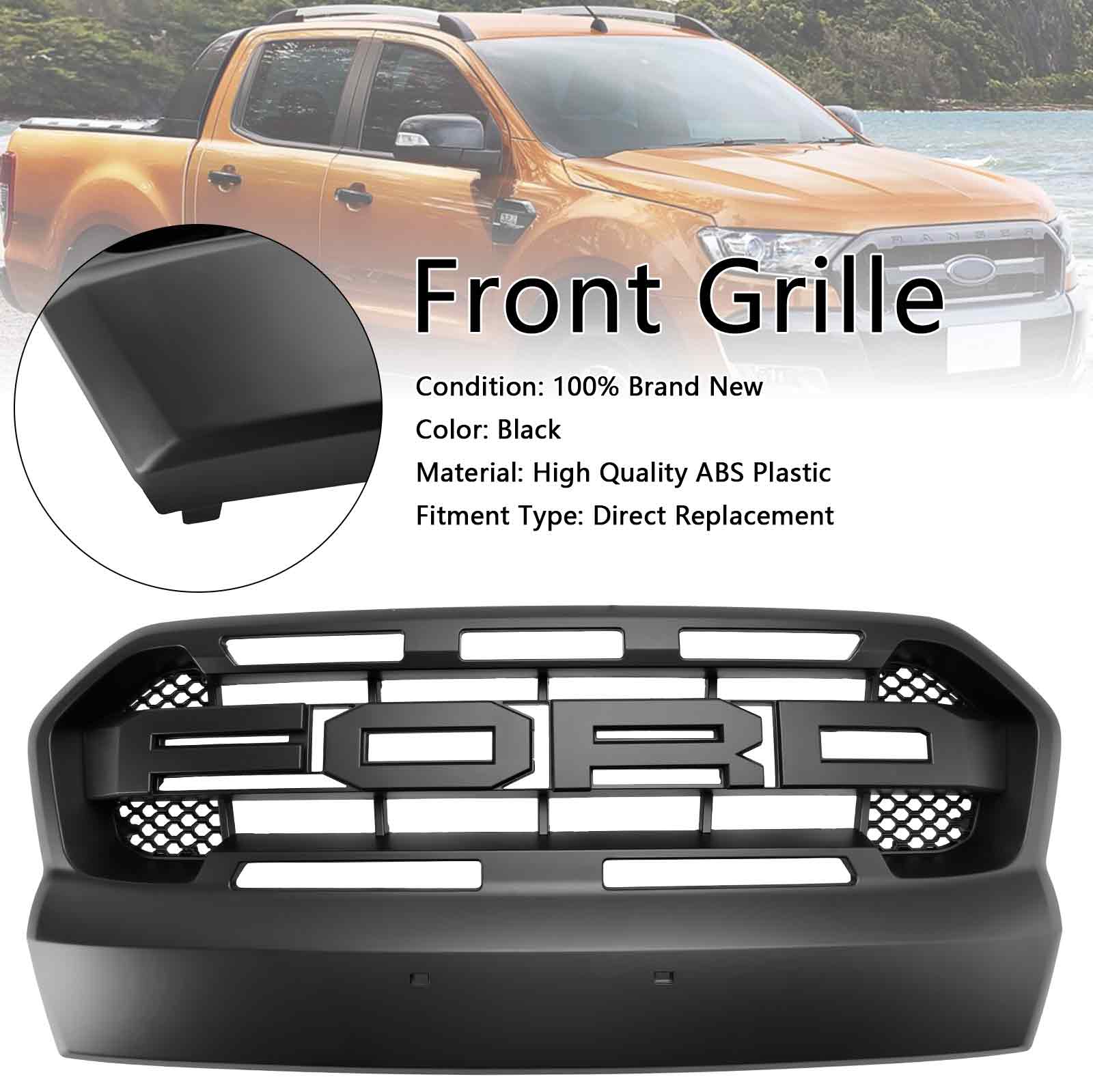 Grille de pare-chocs avant de style Raptor pour Ford Ranger T7 avec LED 2015-2019