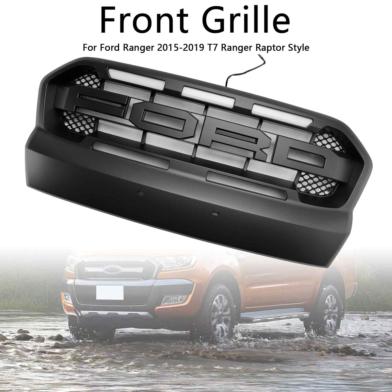 2015-2019 Ford Ranger T7 W/LED Raptor Style Front Bumper Grill Grille