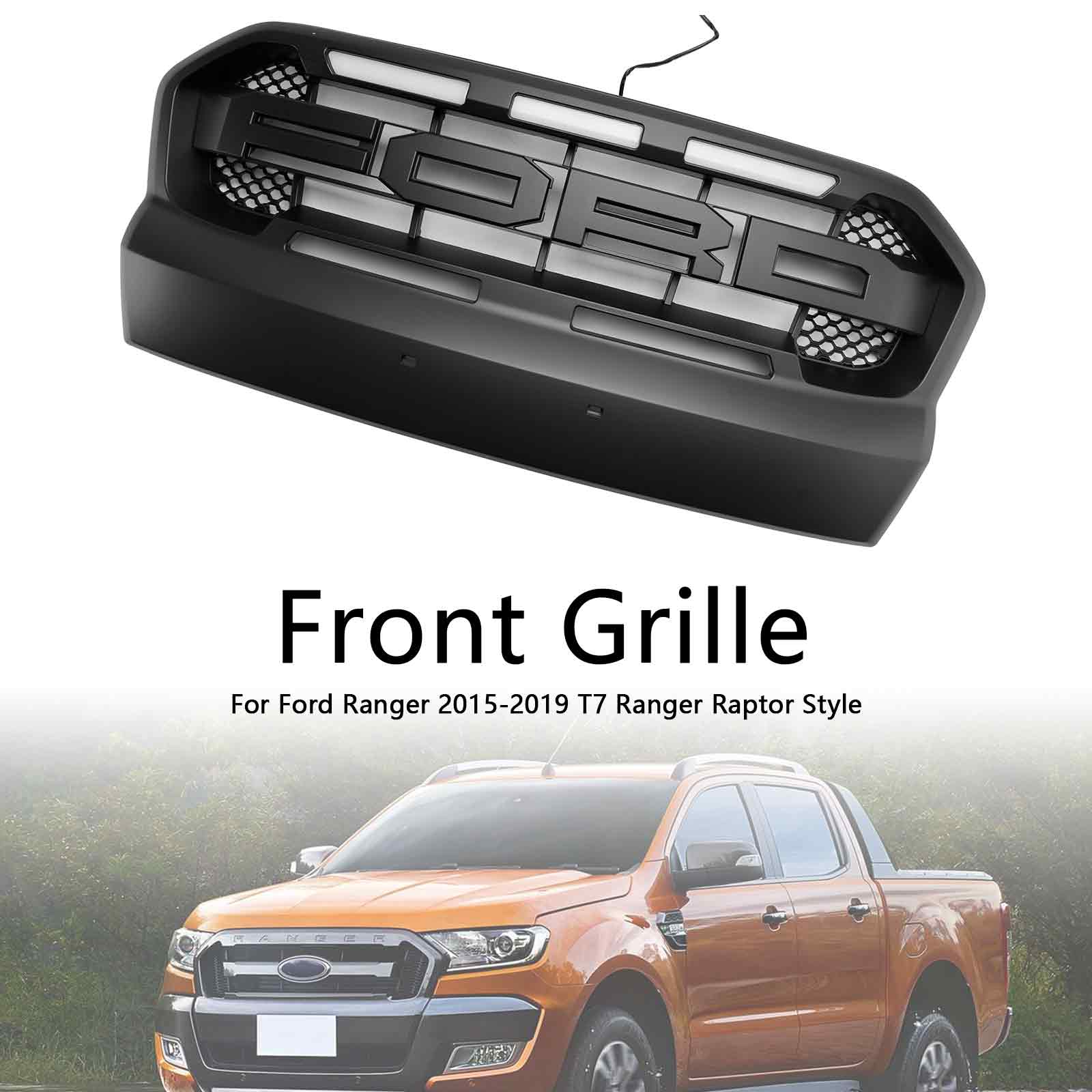 Grille de pare-chocs avant de style Raptor pour Ford Ranger T7 avec LED 2015-2019