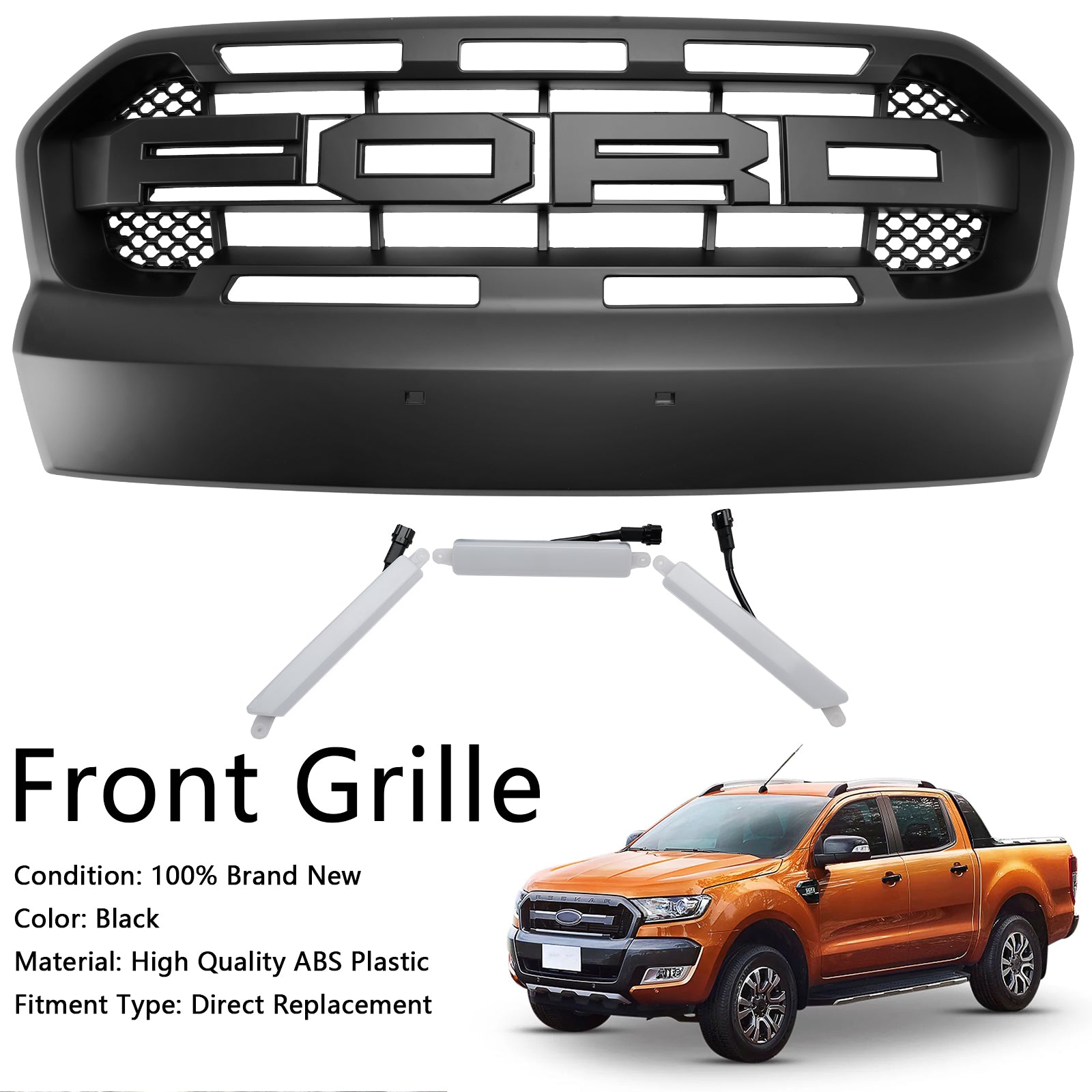 Grille de pare-chocs avant de style Raptor pour Ford Ranger T7 avec LED 2015-2019