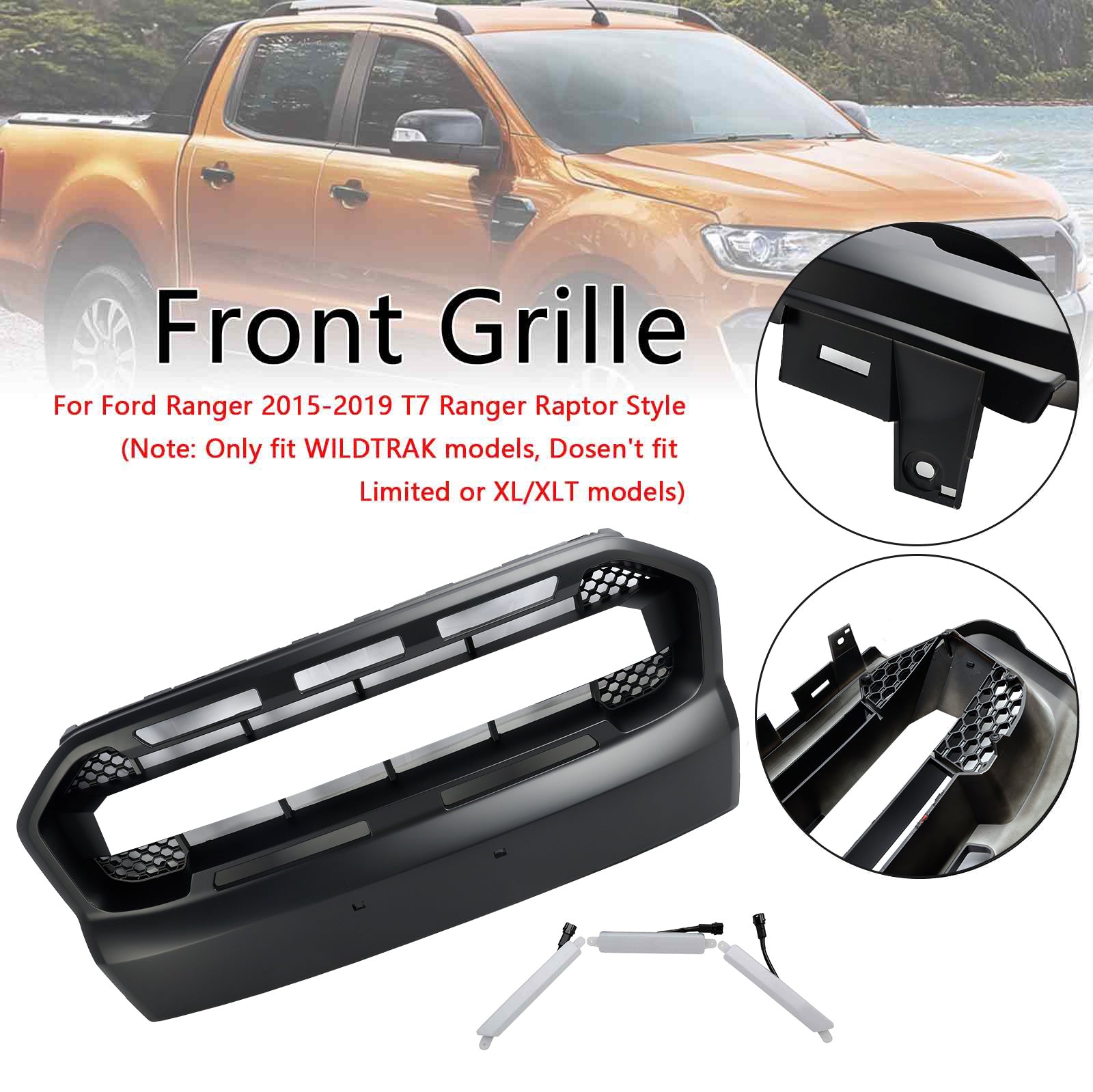 2015-2019 Ford Ranger T7 m/LED Raptor Style Front Bumper Grill Grill