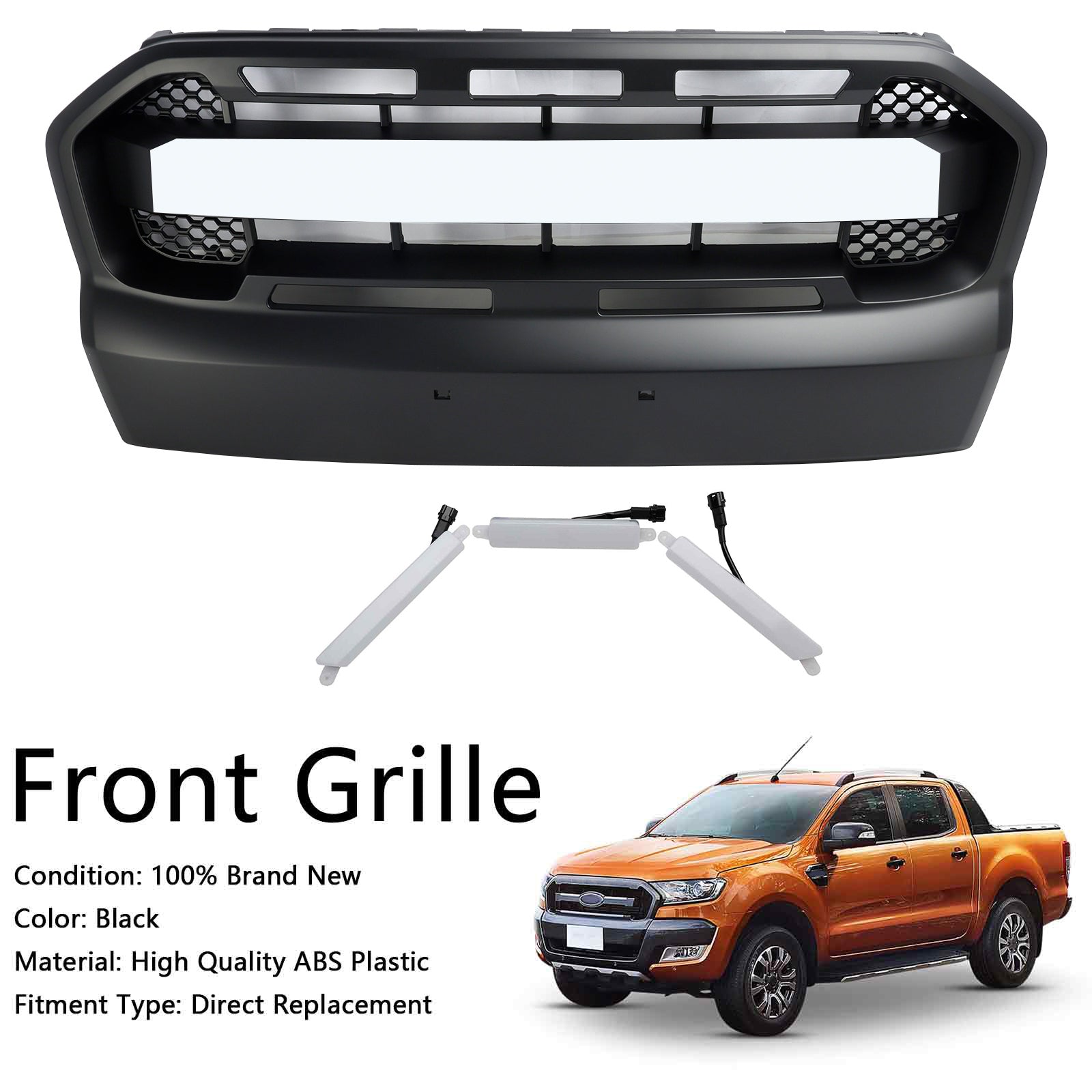 2015-2019 Ford Ranger T7 W/LED Raptor Style Front Bumper Grill Grille