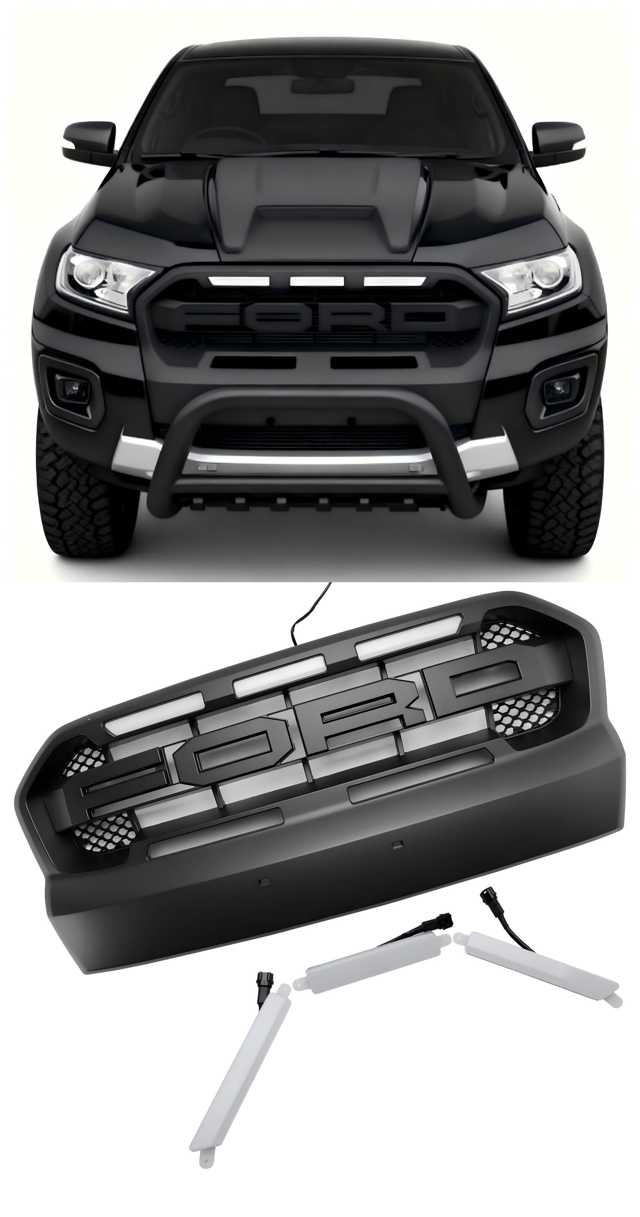 2015 2016 2027 2018 2019 Ford Ranger T7 W/LED Parrilla de parachoques delantero estilo Raptor