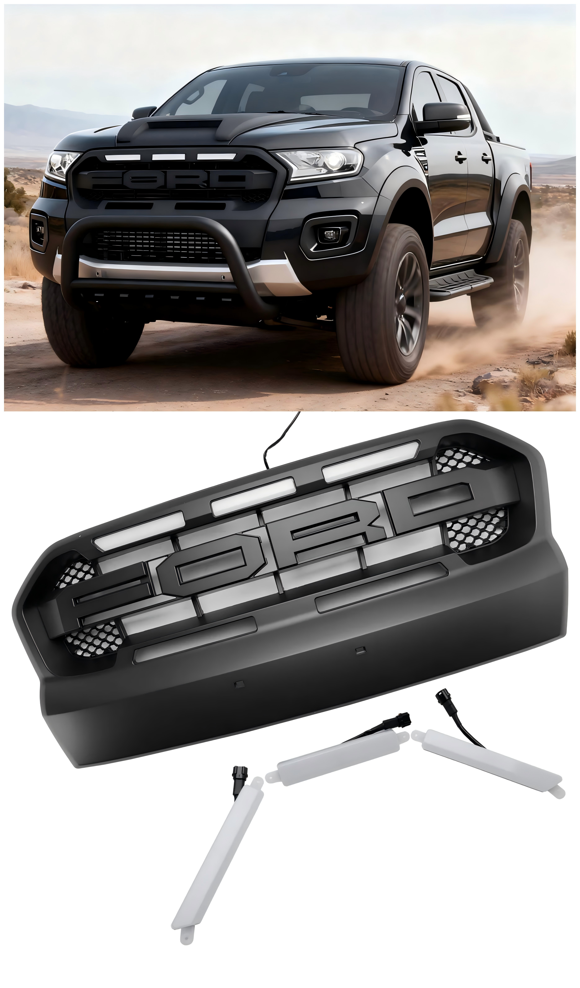 2015-2019 Ford Ranger T7 W/LED Raptor Style Style Grill Grill Grill
