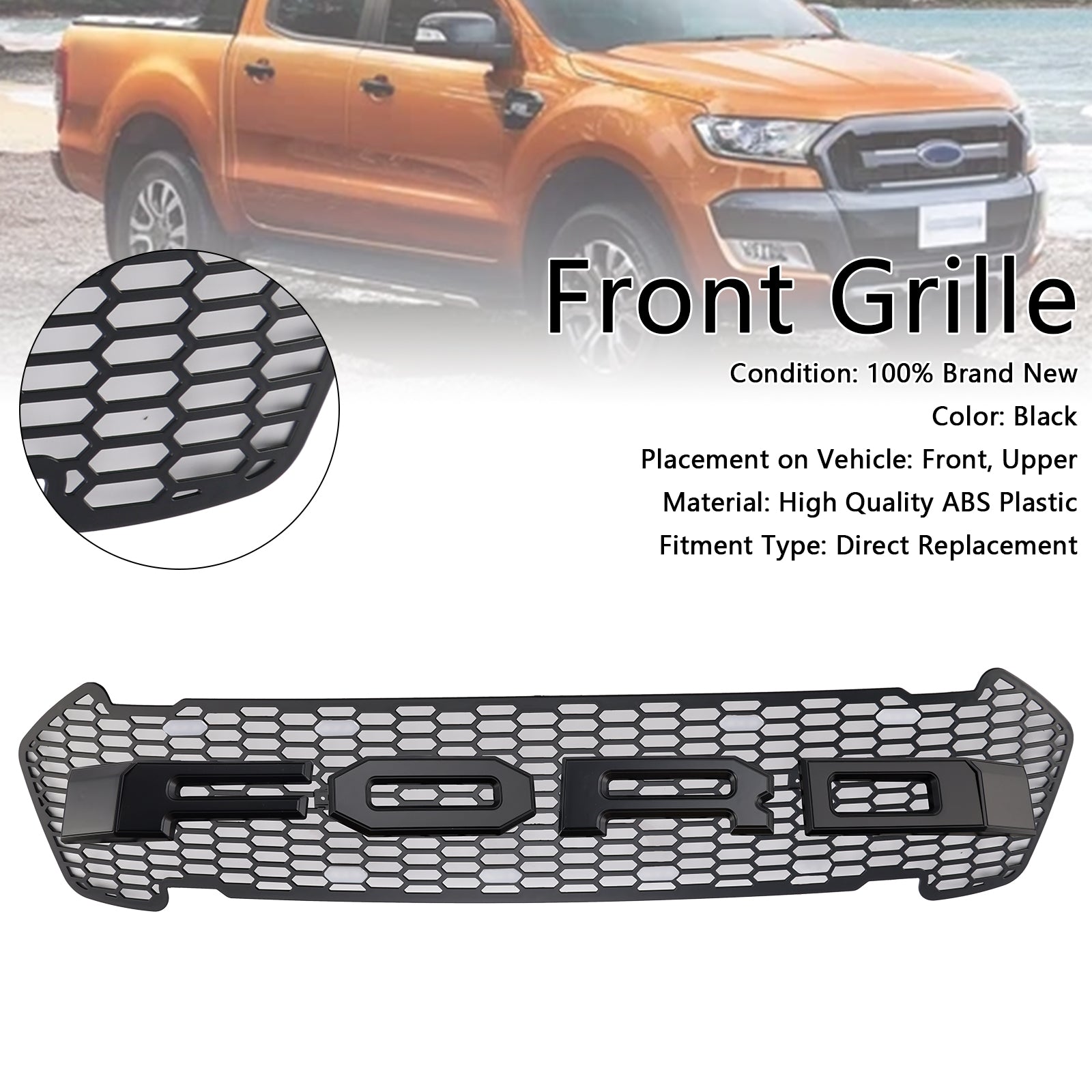 2015-2019 Ford Ranger T7 w/LED Matte Black Front Bumper Grill Grille
