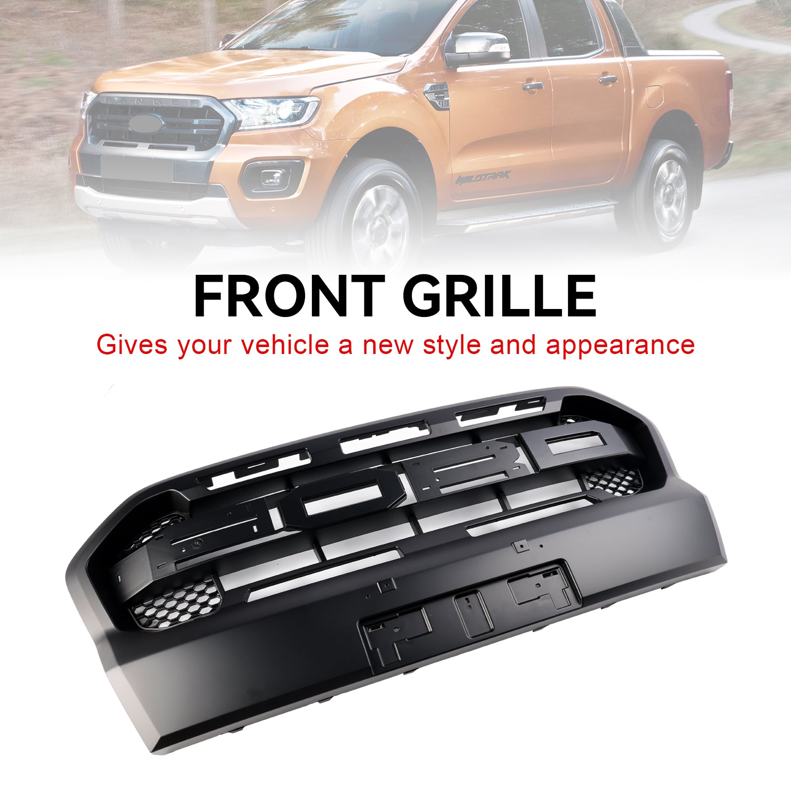 2019-2023 T8 Ford Ranger Ranger Raptor Style Front Bumper Grill Matt Black