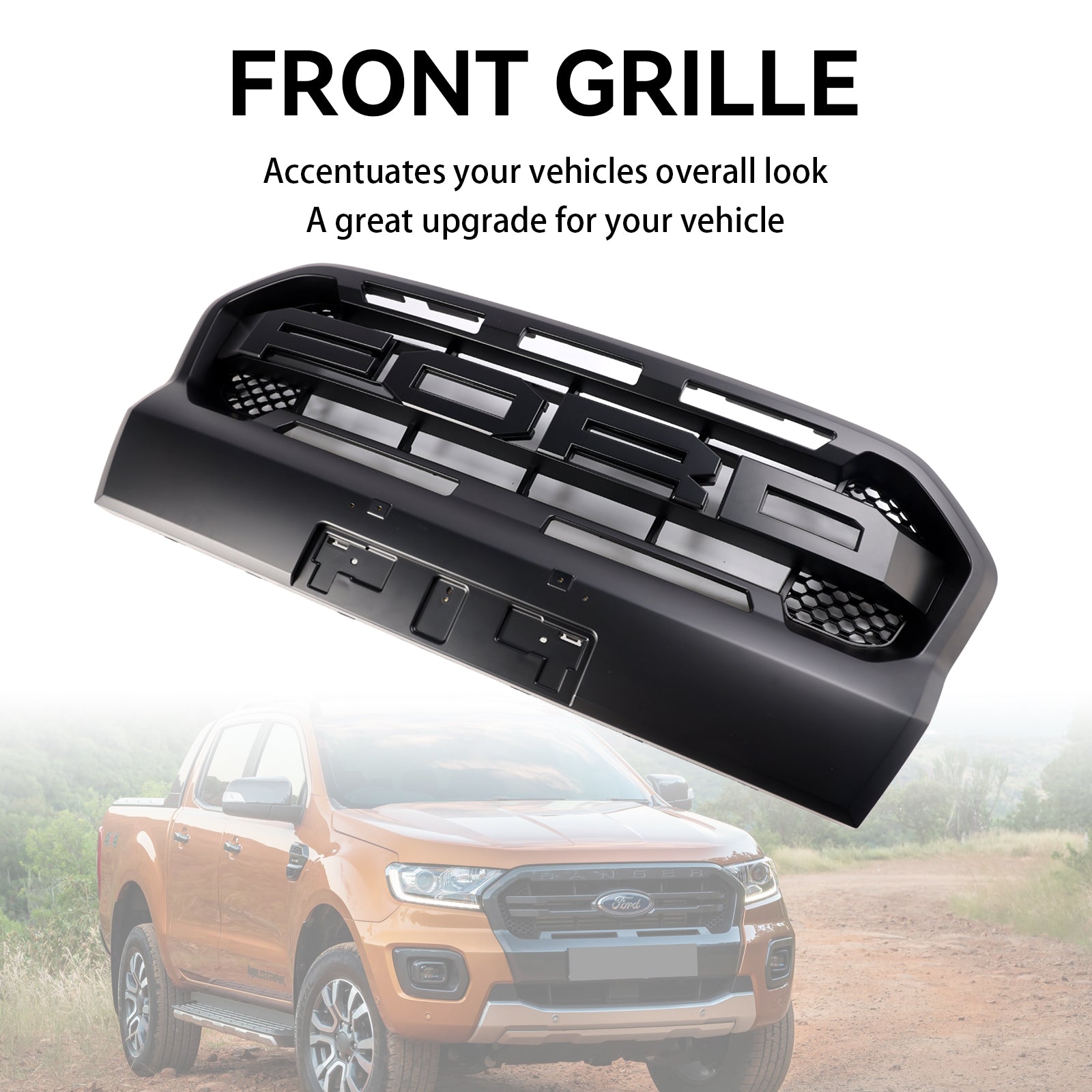 2019-2023 T8 Ford Ranger Ranger Raptor Style Grille de pare-chocs avant noir mat