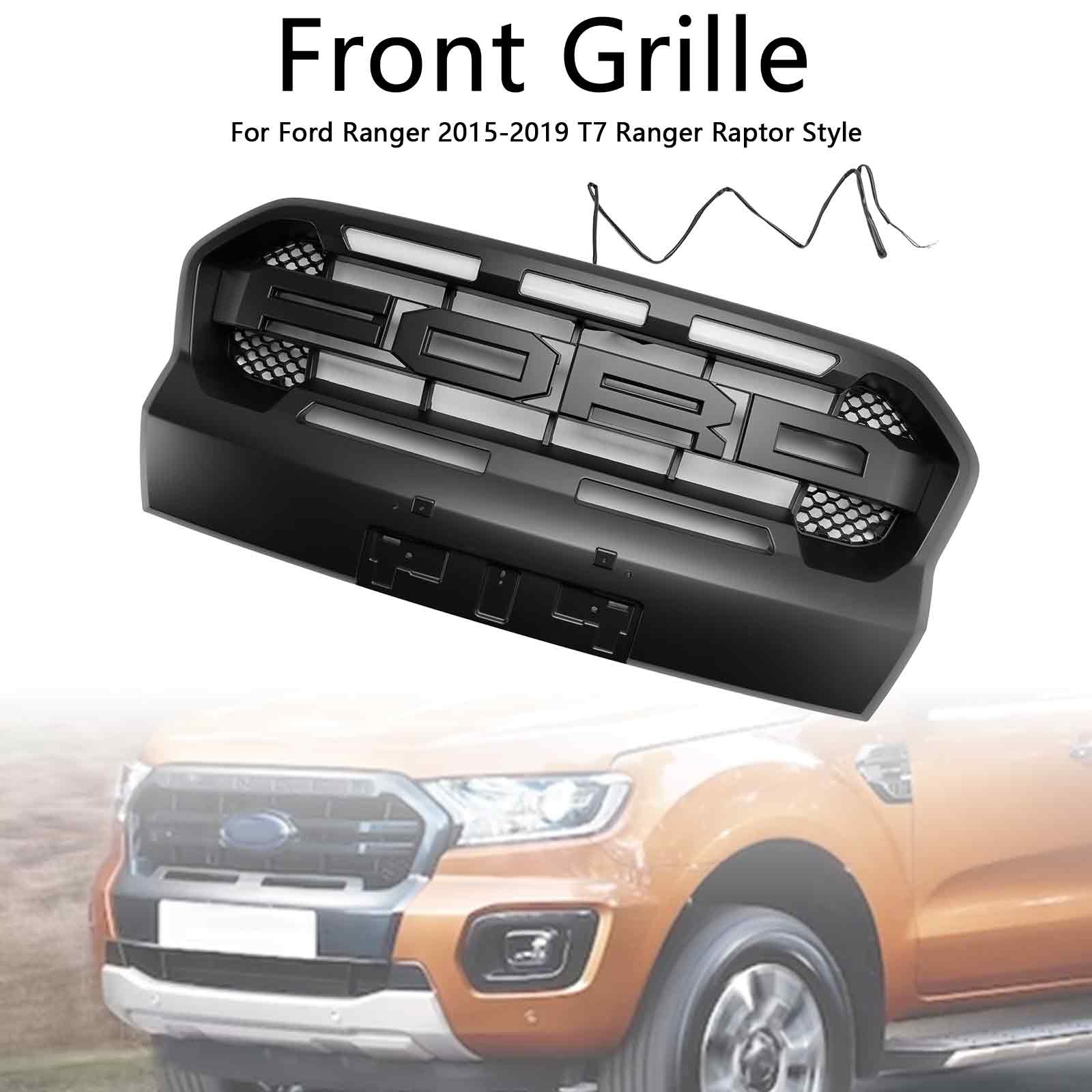 2019-2023 Ford Ranger T8 W/LED Raptor Style Front Bumper Grille Grill