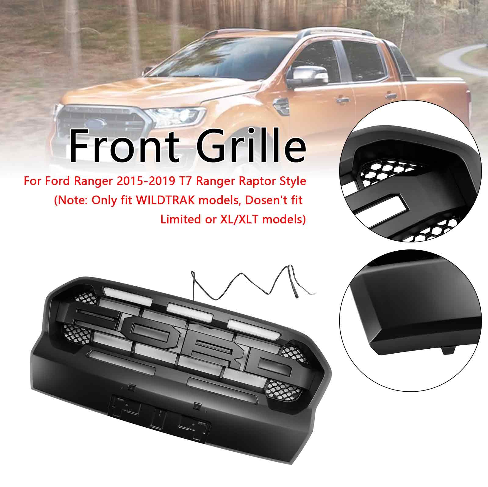 2019-2023 Ford Ranger T8 W/LED Raptor Style Front Bumper Grille Grill