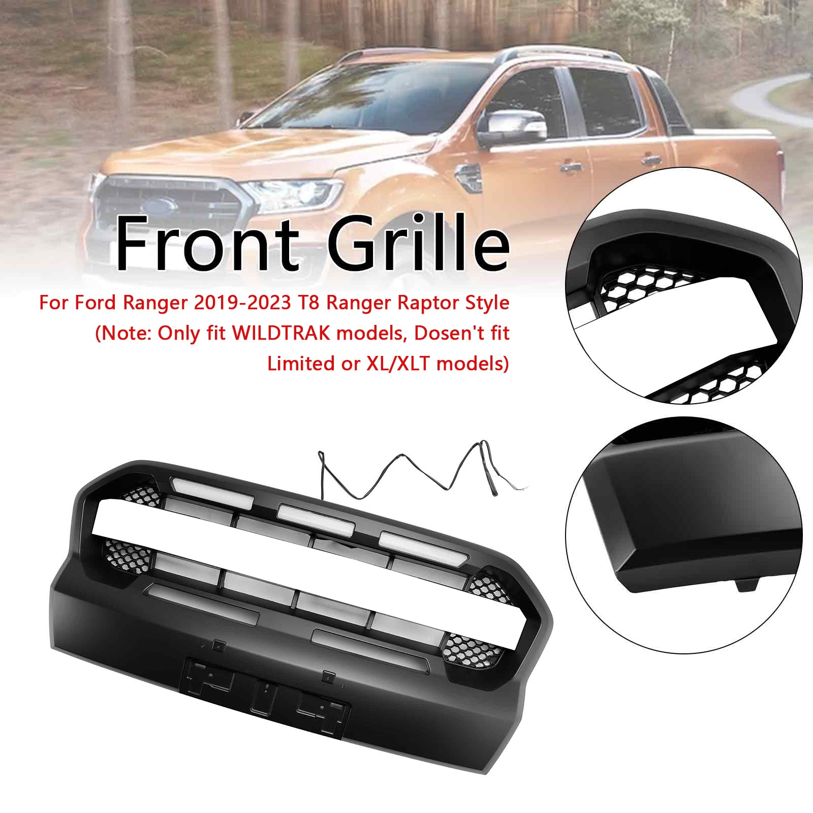 2019-2023 Ford Ranger T8 com Raptor Raptor LED grade de pára-choques dianteiro