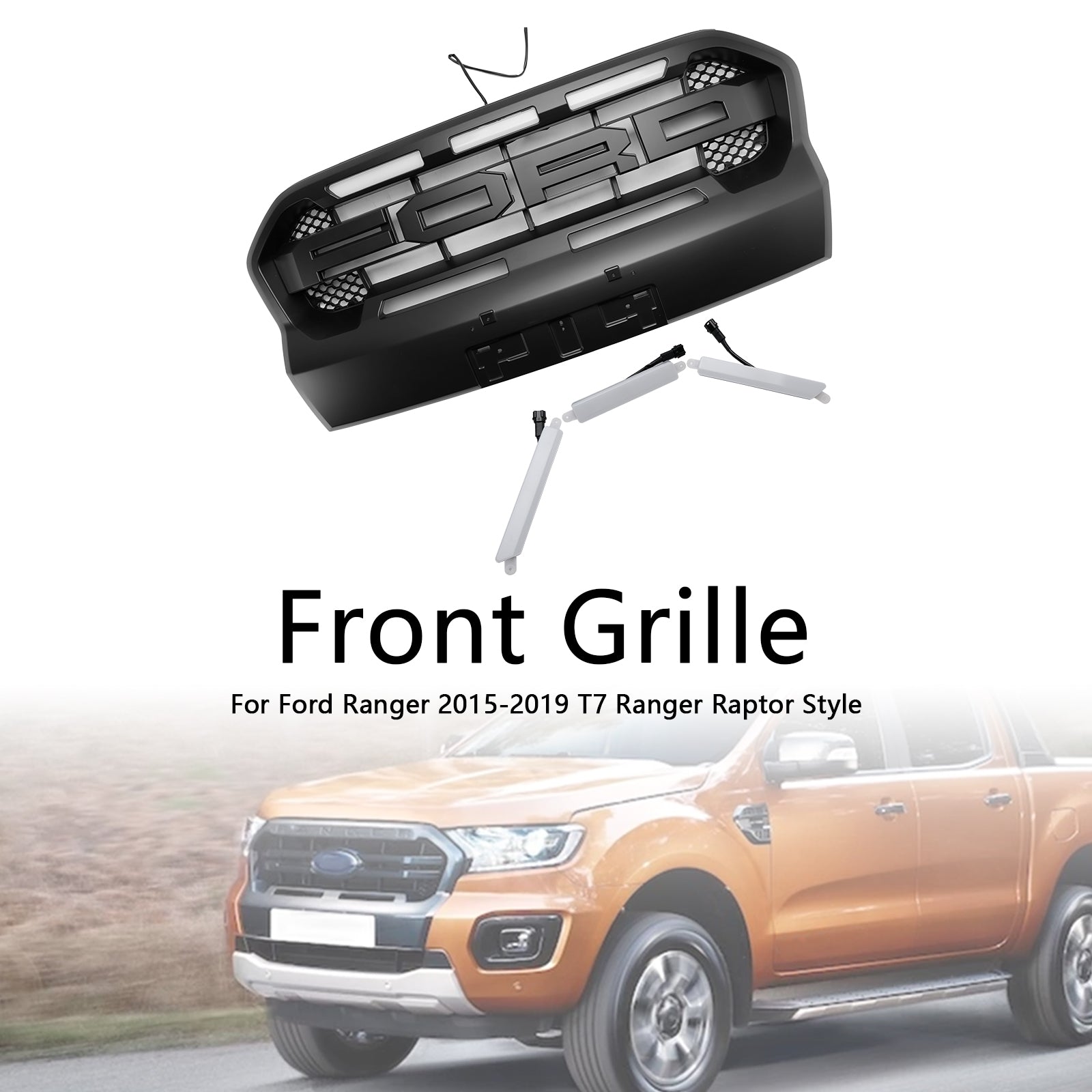 2019-2023 Ford Ranger T8 met LED Raptor-stijl voorbumpergrille