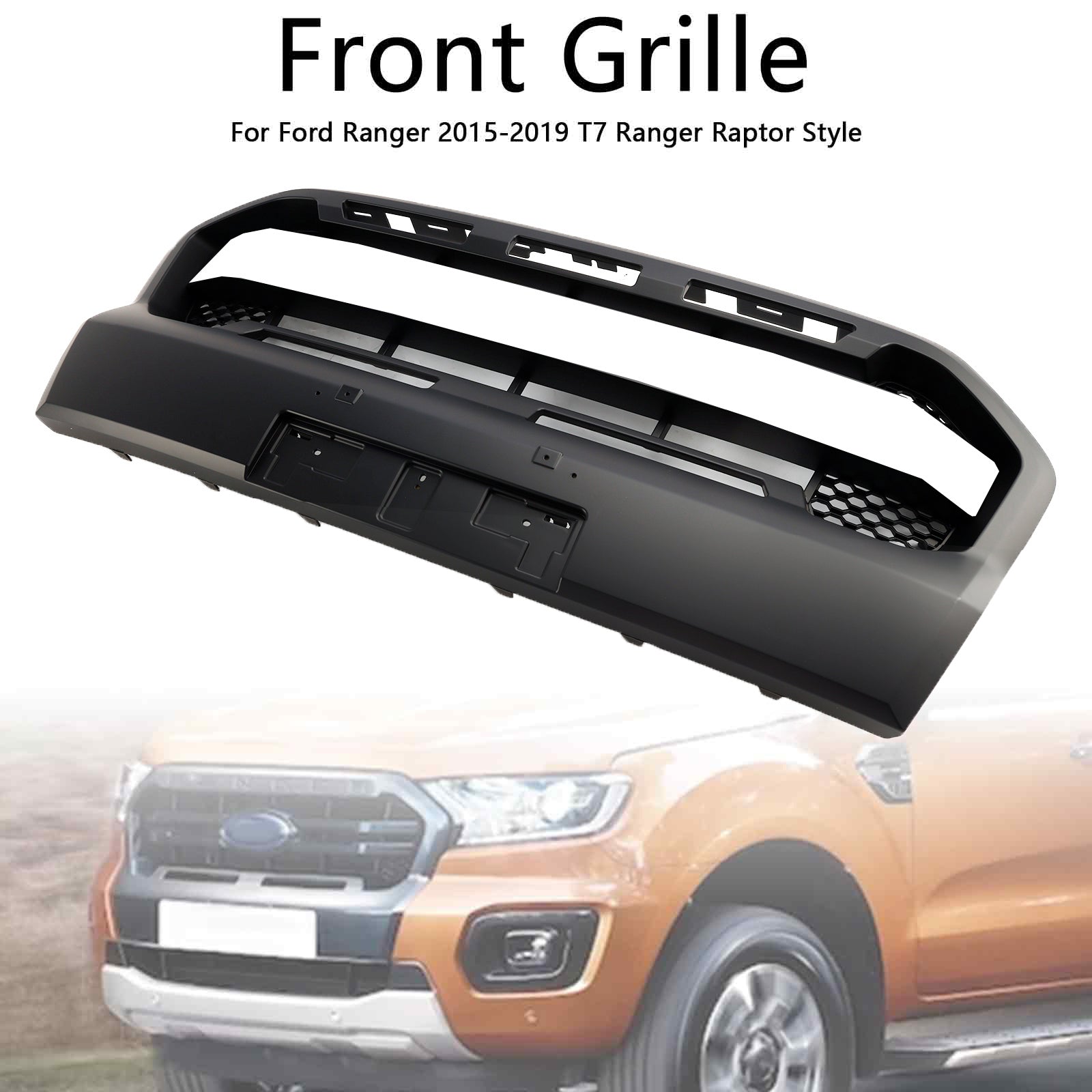 Mattsvart Ranger Raptor-stil främre stötfångargallret passar Ford Ranger 2019-2023 T8