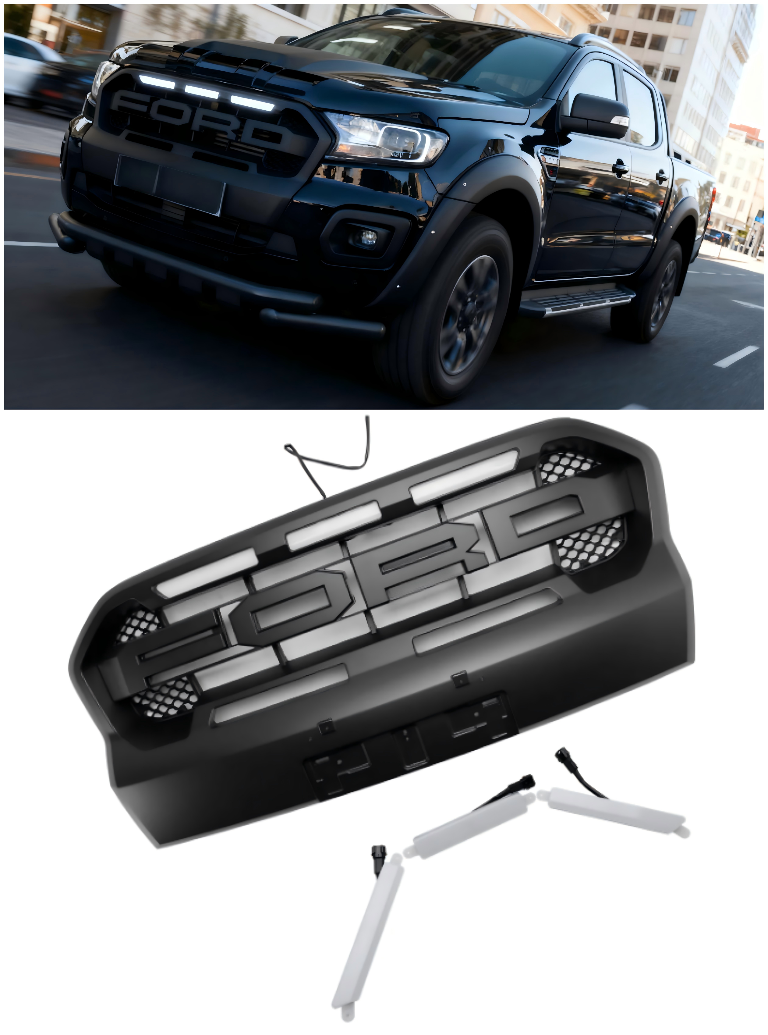 2019-2023 Ford Ranger T8 met LED Raptor-stijl voorbumpergrille