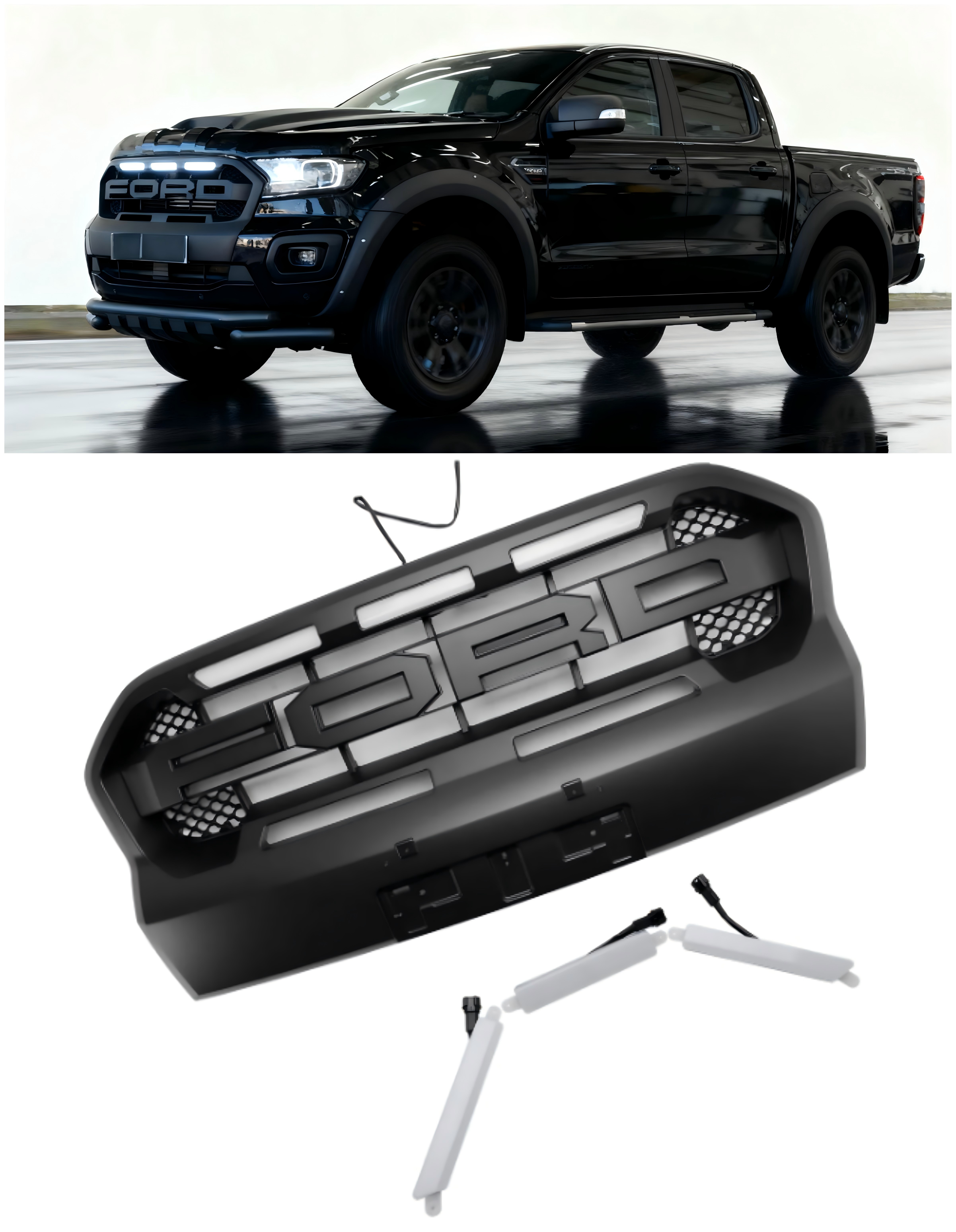 2019-2023 Ford Ranger T8 met LED Raptor-stijl voorbumpergrille