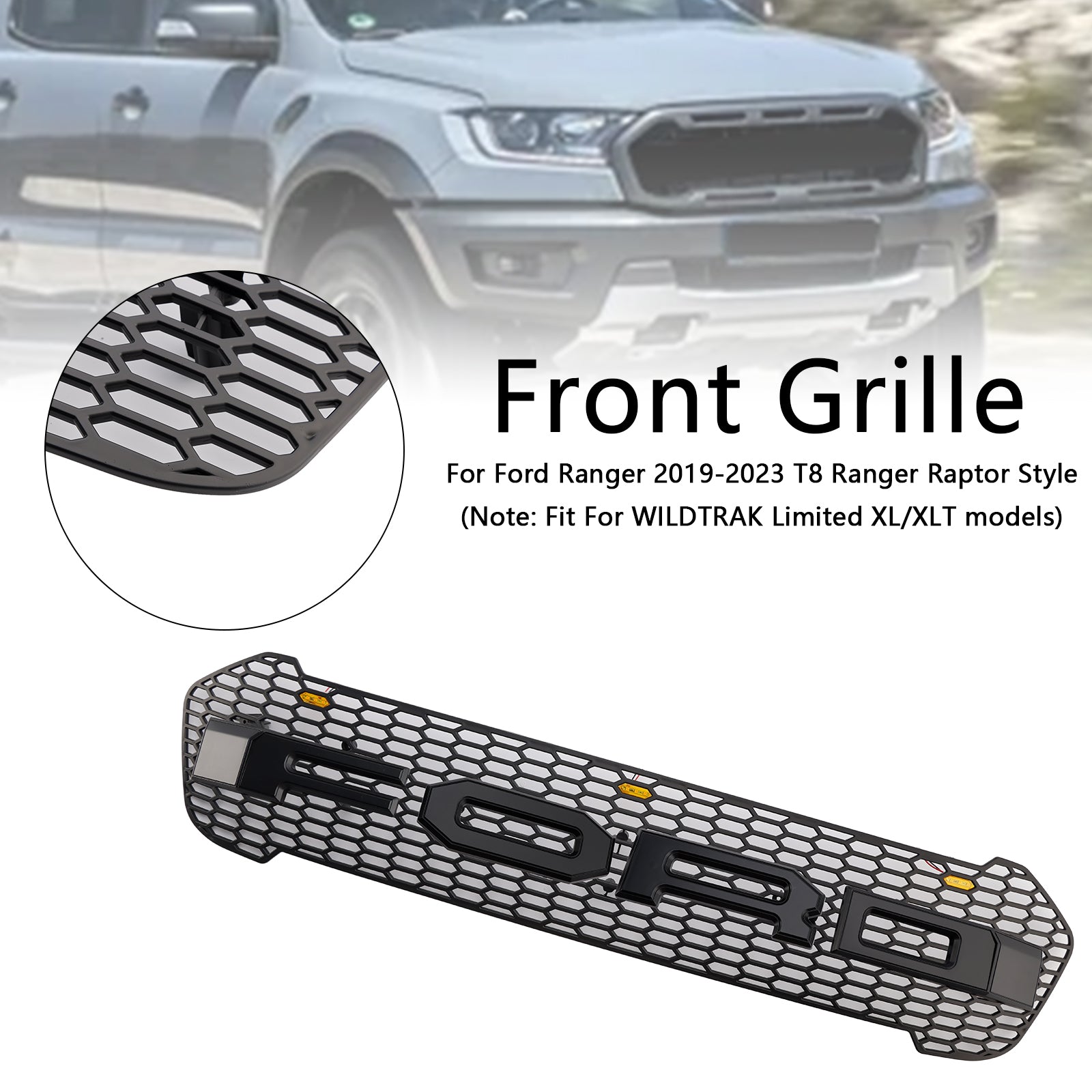 2019 2020 2021 2022 2023 Ford Ranger T8 W/LED Raptor Style Voorbumper Grille Grill