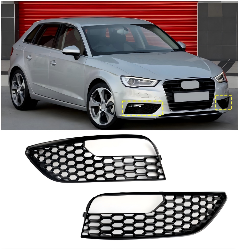 2012-2016 Audi A3 S3 Mesh Front Bumper Fog Light Surround Cover Grille 2PCS