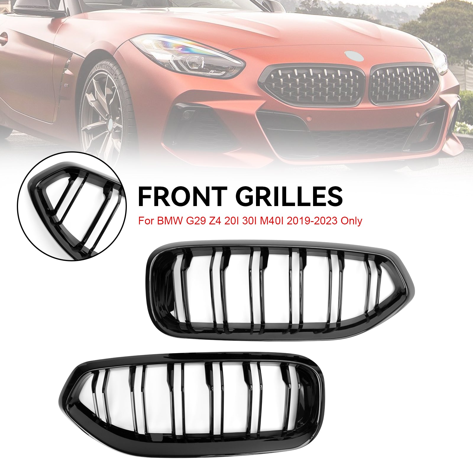 2019-2023 BMW G29 Z4 20I 30I M40I Gloss Black Front Kidney Grill Grille