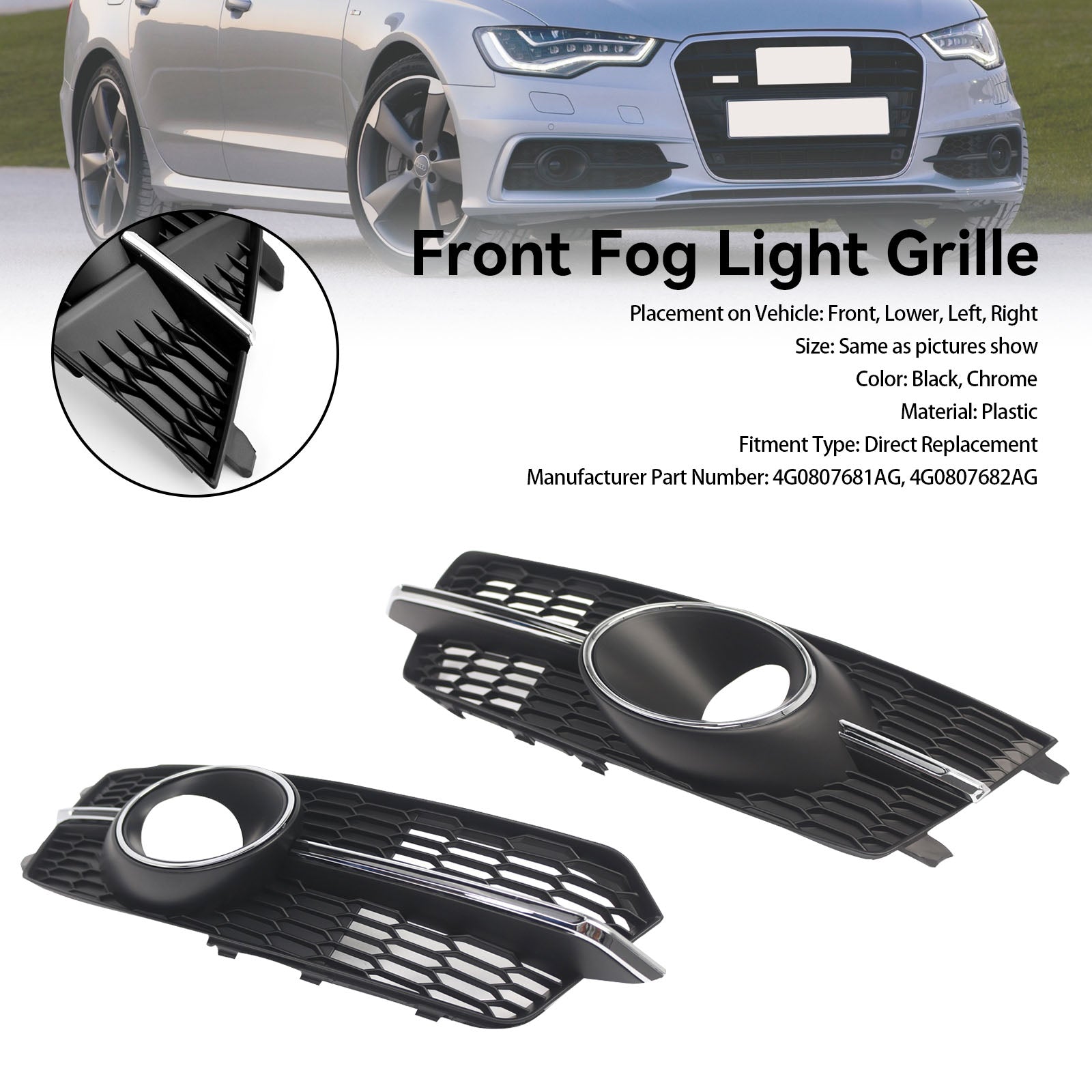 2011-2018 AUDI A6 4G C7 A6l Fog Light Front Bumper Lower Grill 4G0807682AG