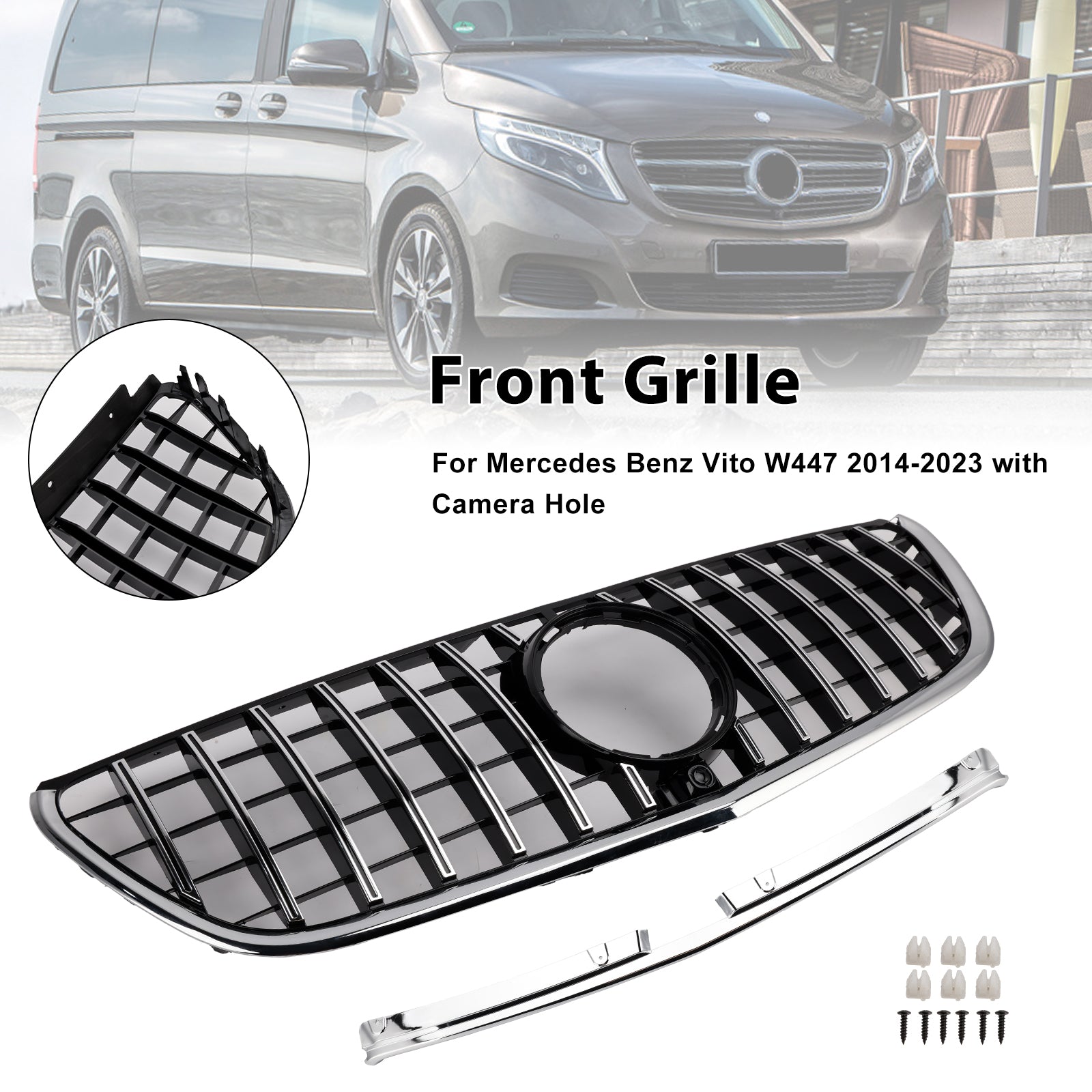 Mercedes-Benz Vito 2014-2023 W447 Chromen voorbumpergrille GT-stijl