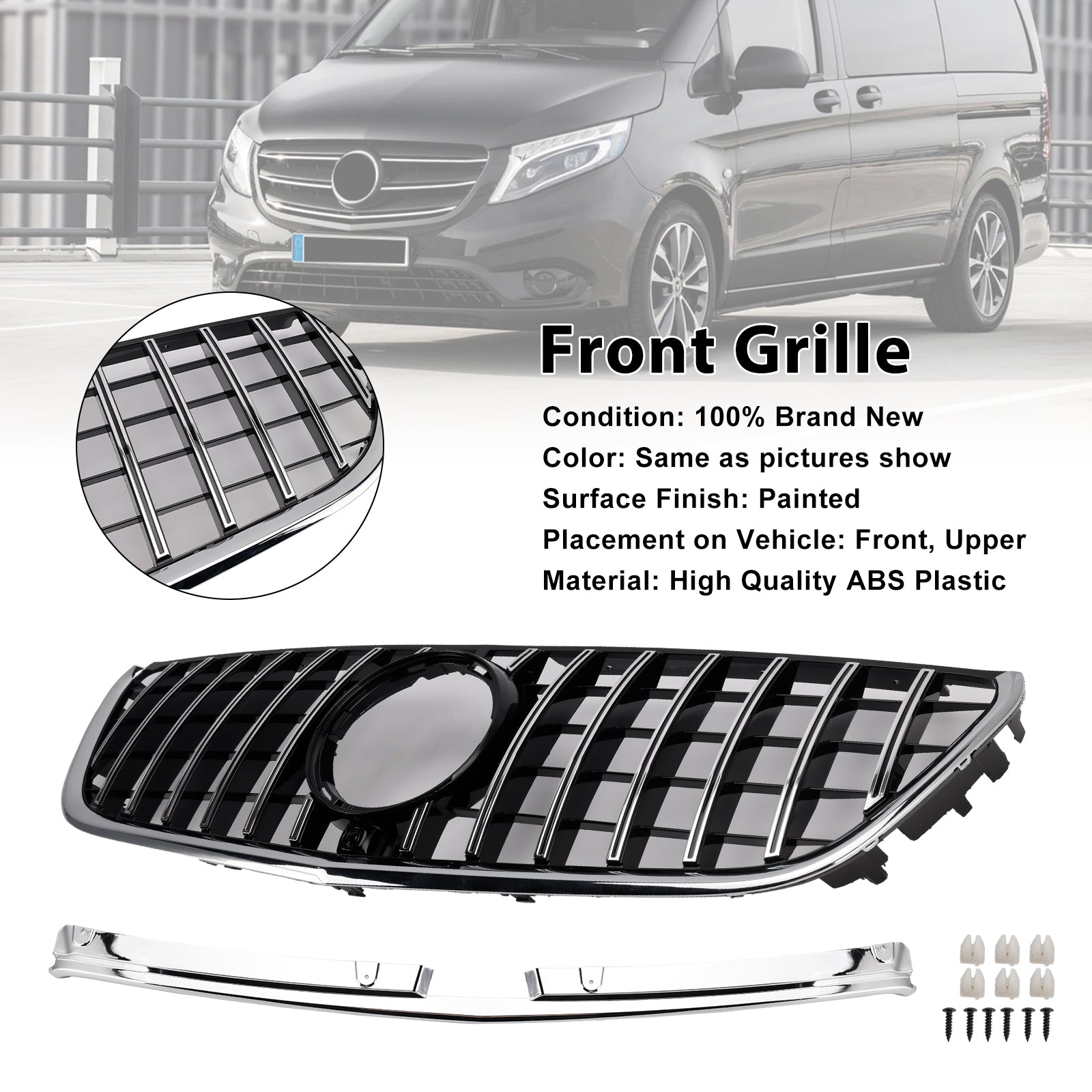 Mercedes-Benz Vito 2014-2023 W447 Chromen voorbumpergrille GT-stijl