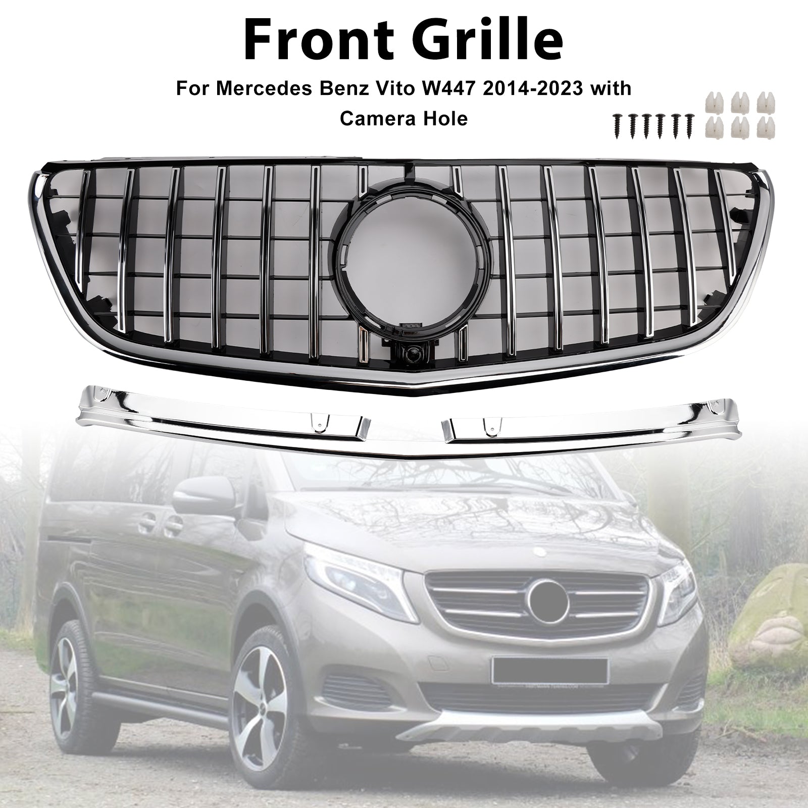 Mercedes-Benz Vito 2014-2023 W447 Chromen voorbumpergrille GT-stijl