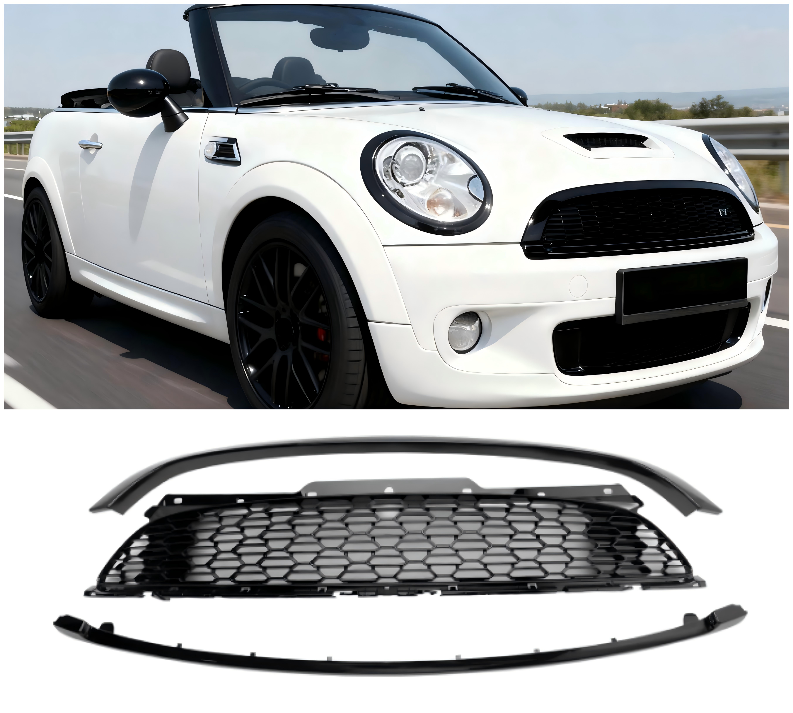 3PCS Gloss Black Front Grill Grille Fit Mini R55 R56 R57 R58 R59 Cooper S & JCW