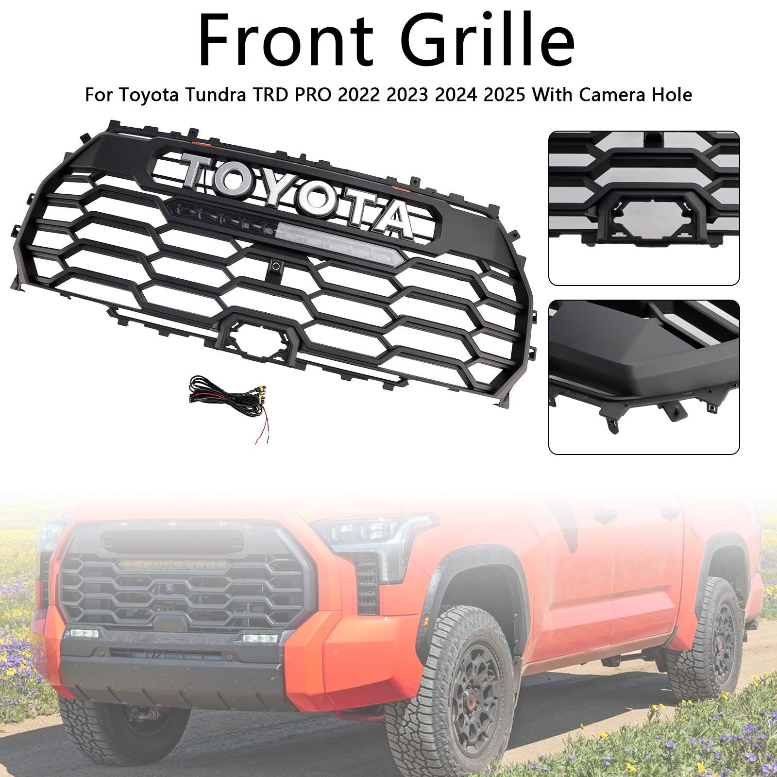 2022-2025 Toyota Tundra TRD PRO Matte Black Front Grill Grille With Camera Hole 53101-0C220 53101-0C220