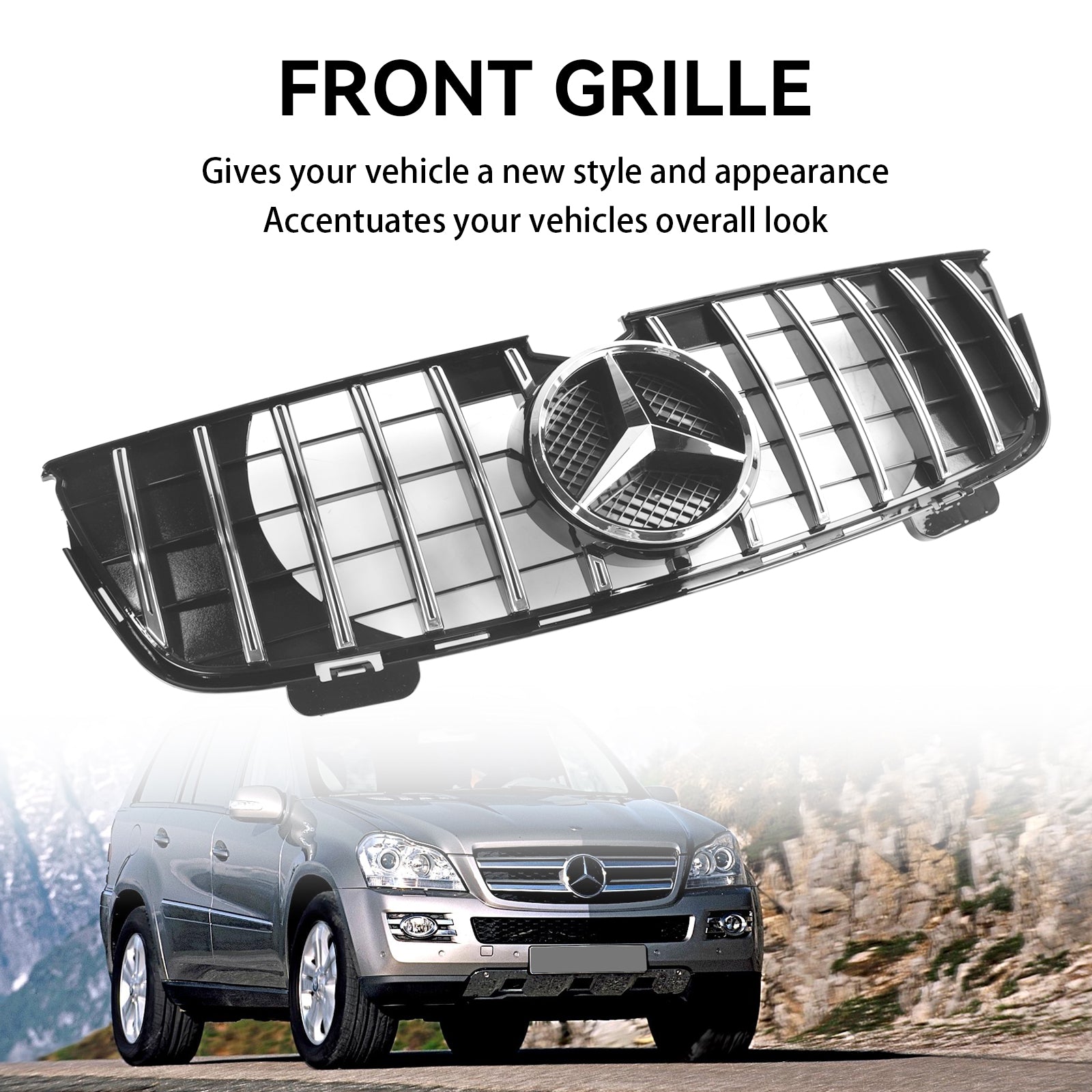 GT Front Bumper Grille Grill Fit Mercedes Benz GL-Class X164 2007-2009 Chrome