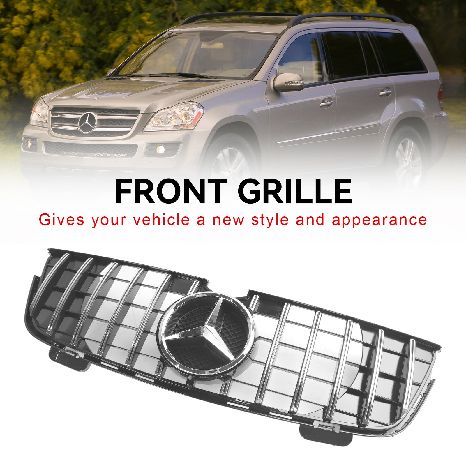 GT Front Bumper Grille Grill Fit Mercedes Benz GL-Class X164 2007-2009 Chrome