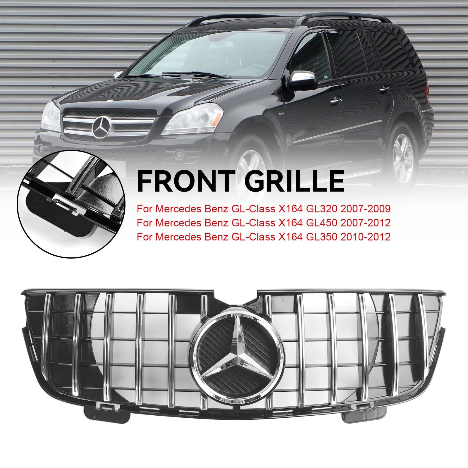 GT Front Bumper Grille Grill Fit Mercedes Benz GL-Class X164 2007-2009 Chrome