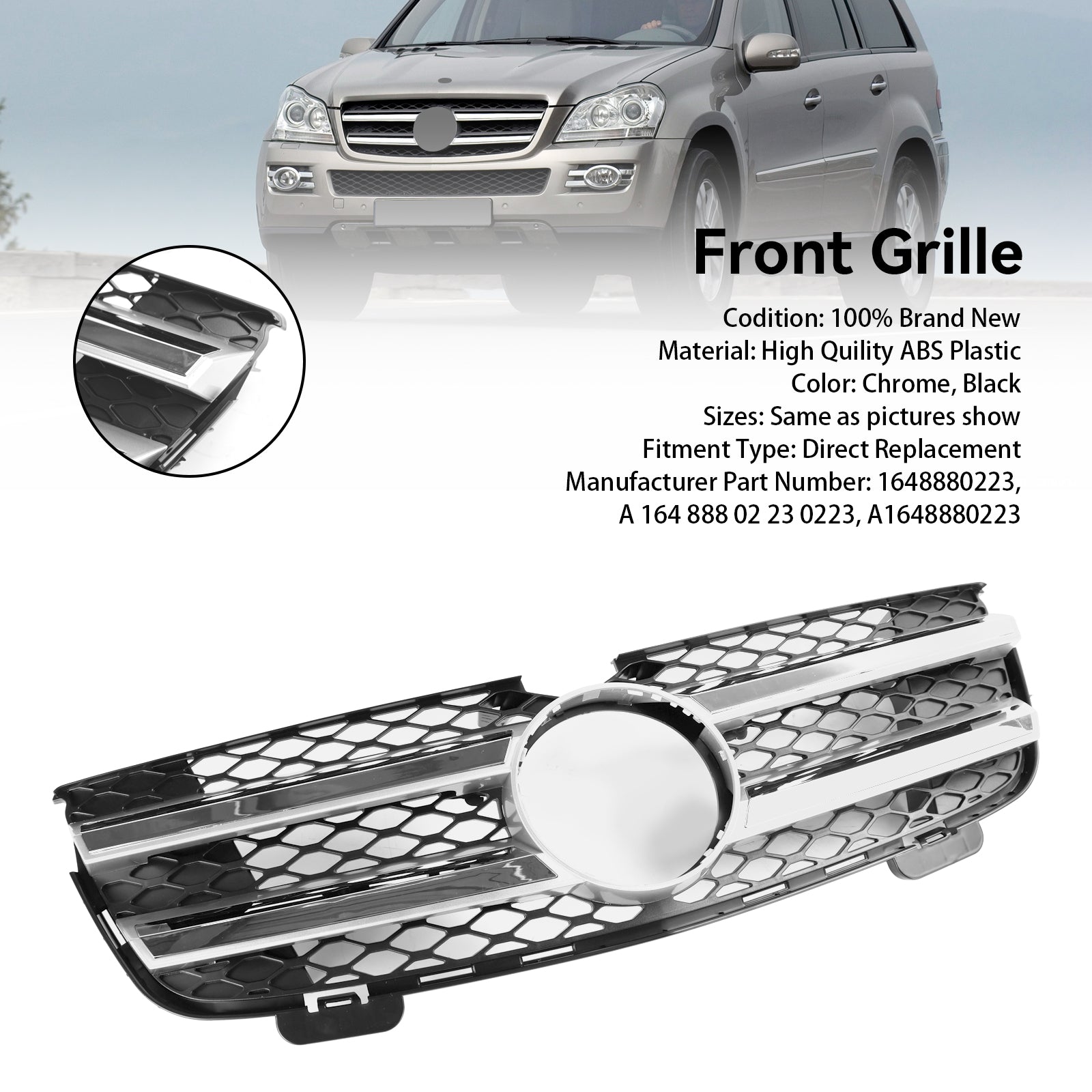 2007-2009 Mercedes Benz Classe GL X164 GL320 Grille de pare-chocs avant chromée
