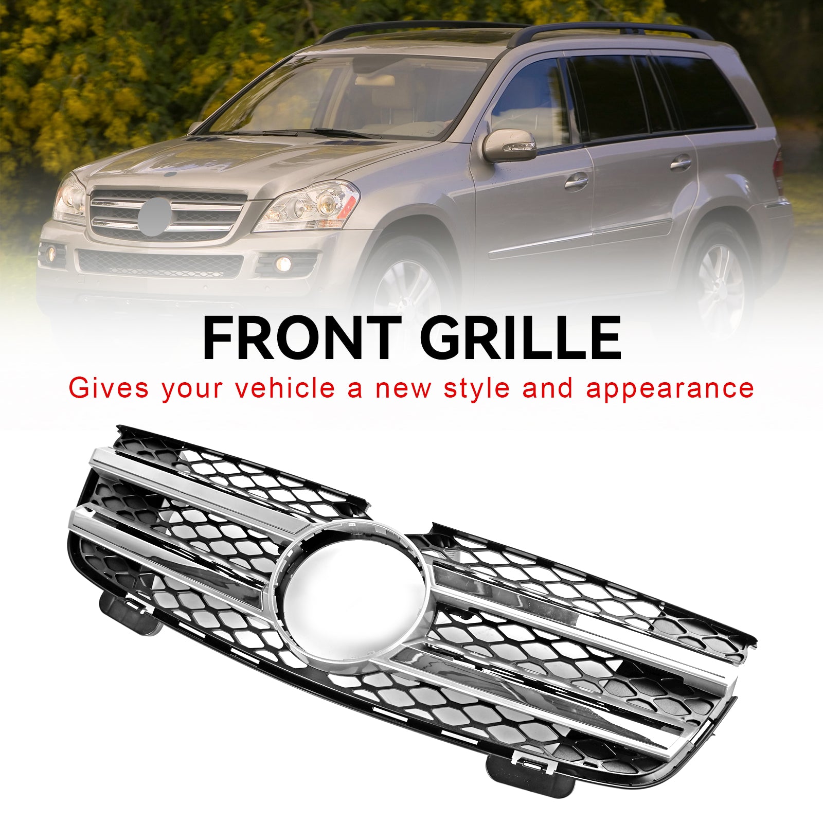 Parrilla de parachoques delantero compatible con Mercedes Benz Clase GL X164 2007-2009 cromada