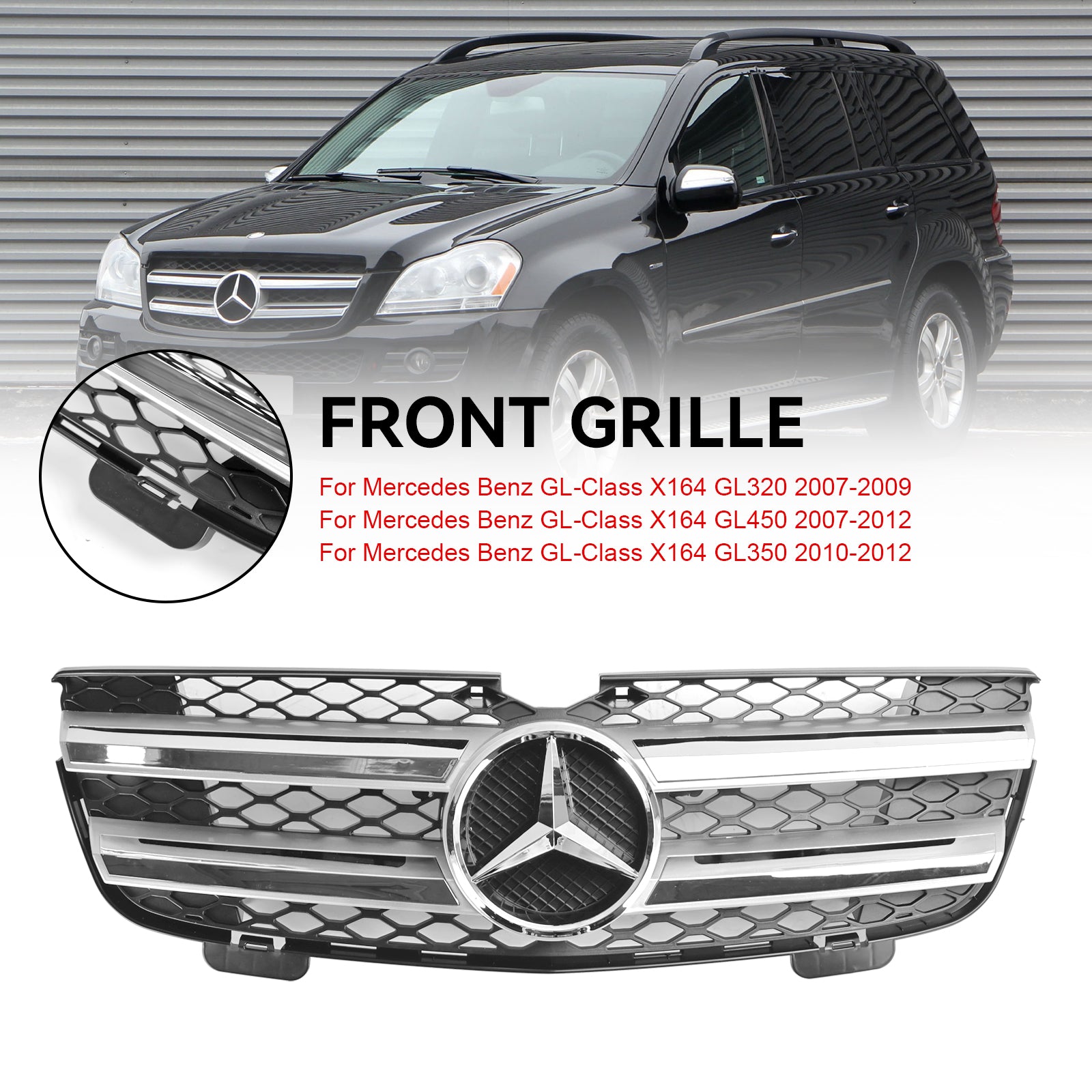 Grille de pare-chocs avant pour Mercedes Benz classe GL X164 2007-2009 Chrome