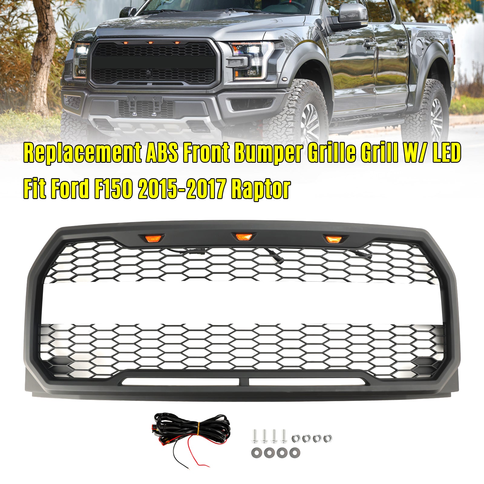 2015 2016 2017 Ford F150 Raptor Stijl W/LED Vervanging Voorbumper Grill Grille