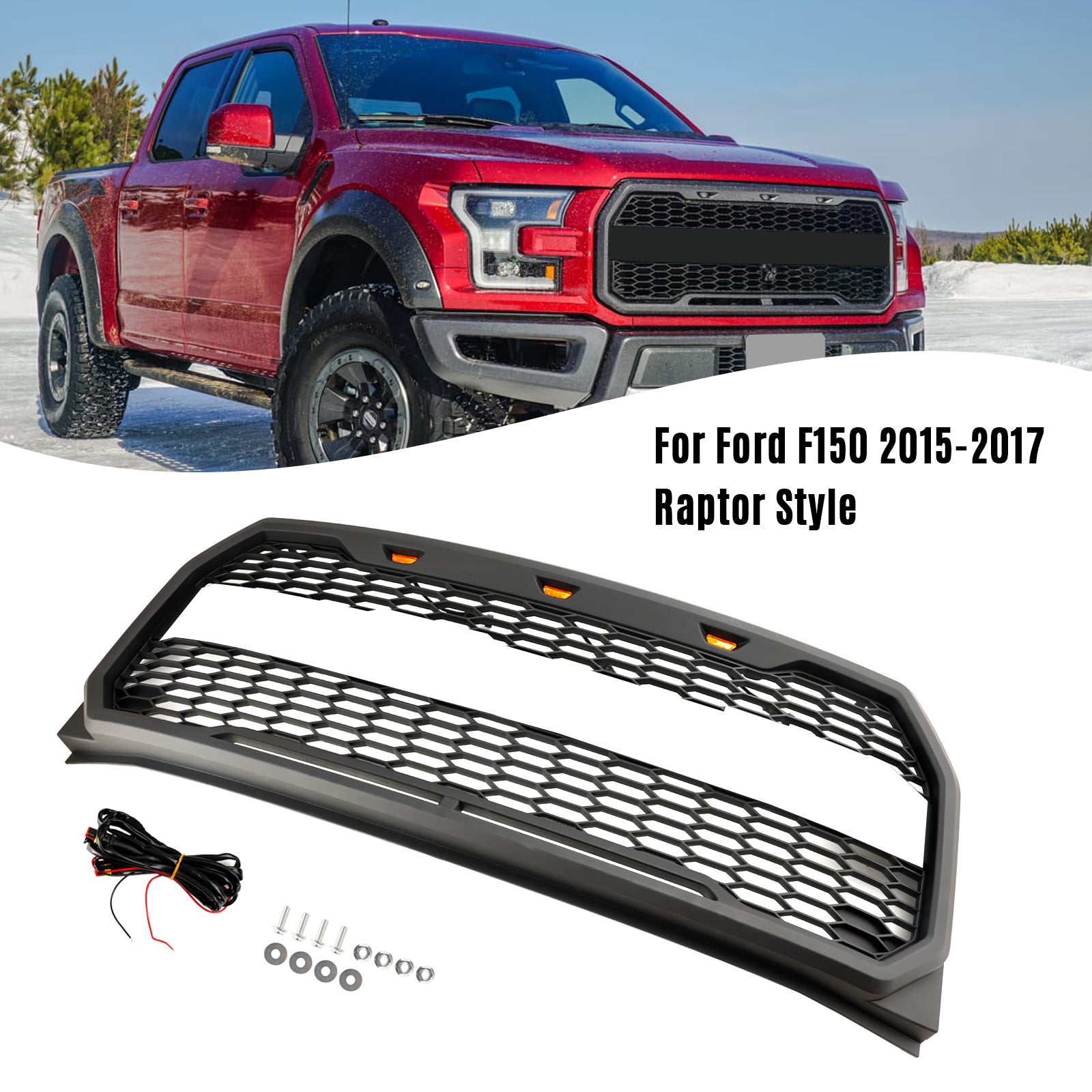 2015 2016 2017 Ford F150 Raptor Stijl W/LED Vervanging Voorbumper Grill Grille