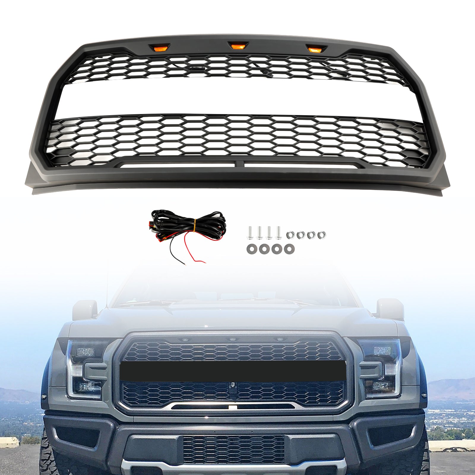 2015 2016 2017 Ford F150 Raptor Stijl W/LED Vervanging Voorbumper Grill Grille