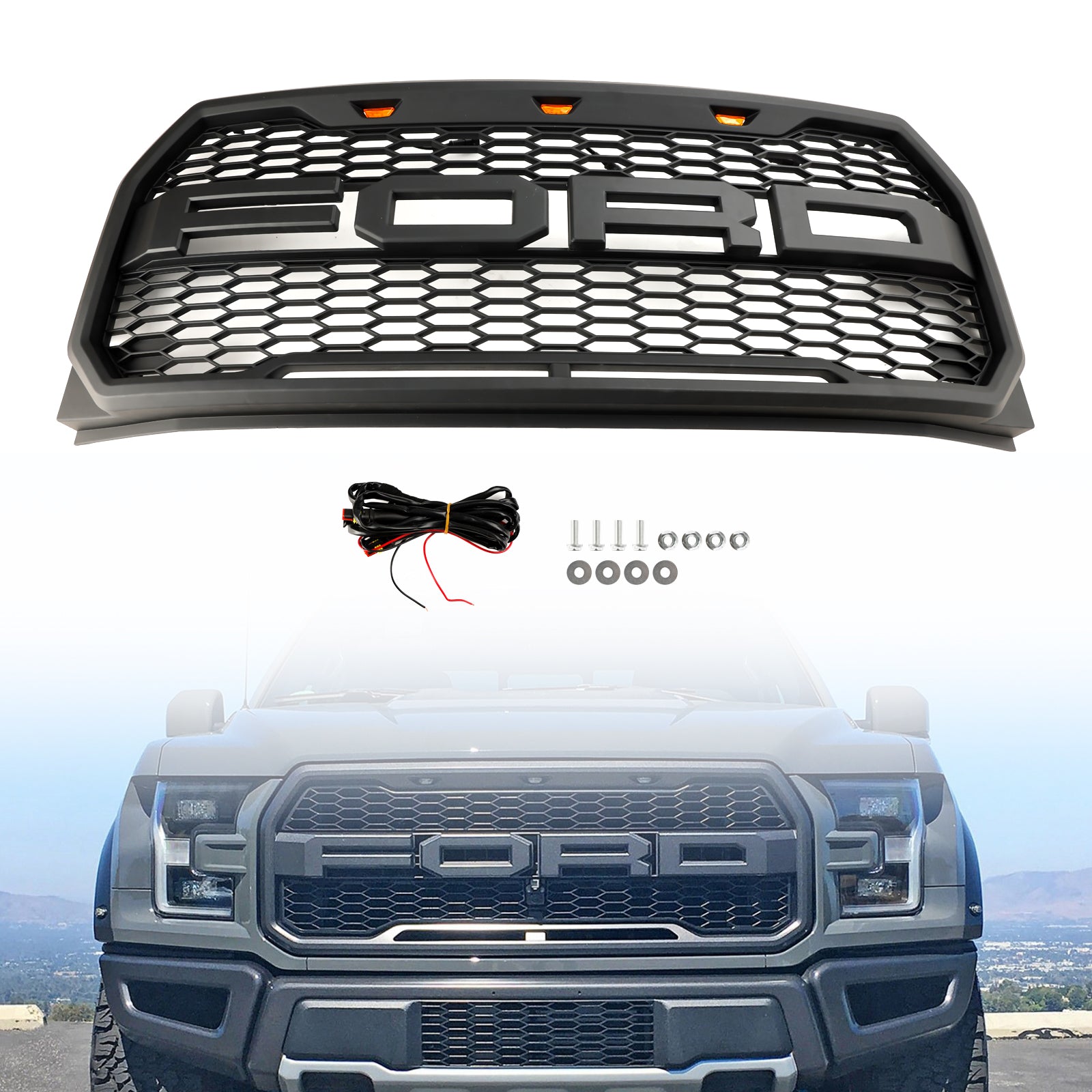 2015-2017 Ford F150 Raptor-stijl met LED-vervangende voorbumpergrille