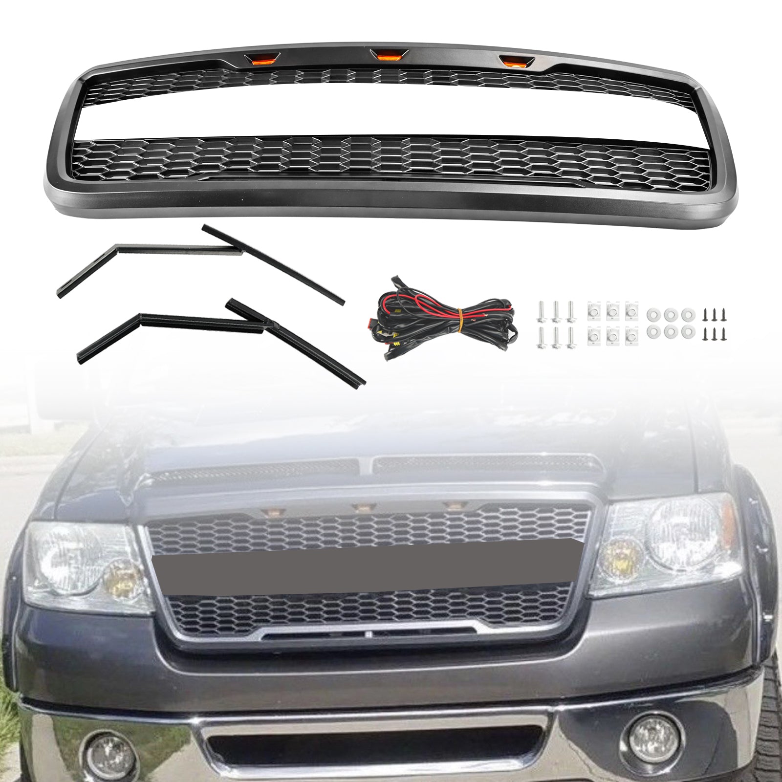 2004 2005 2006 2007 2008 Ford F150 Raptor Style Grille de capot avant en maille avec LED