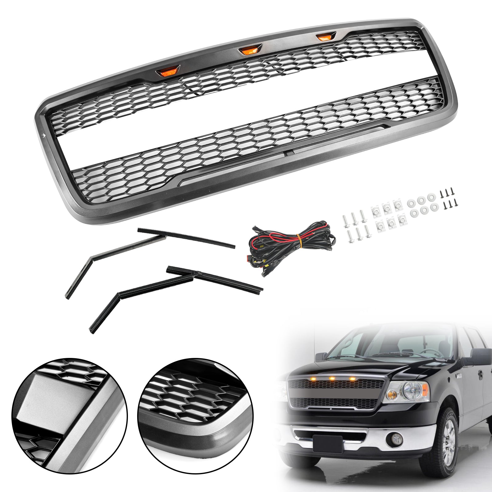 2004 2005 2006 2007 2008 Ford F150 Raptor Style Grille de capot avant en maille avec LED