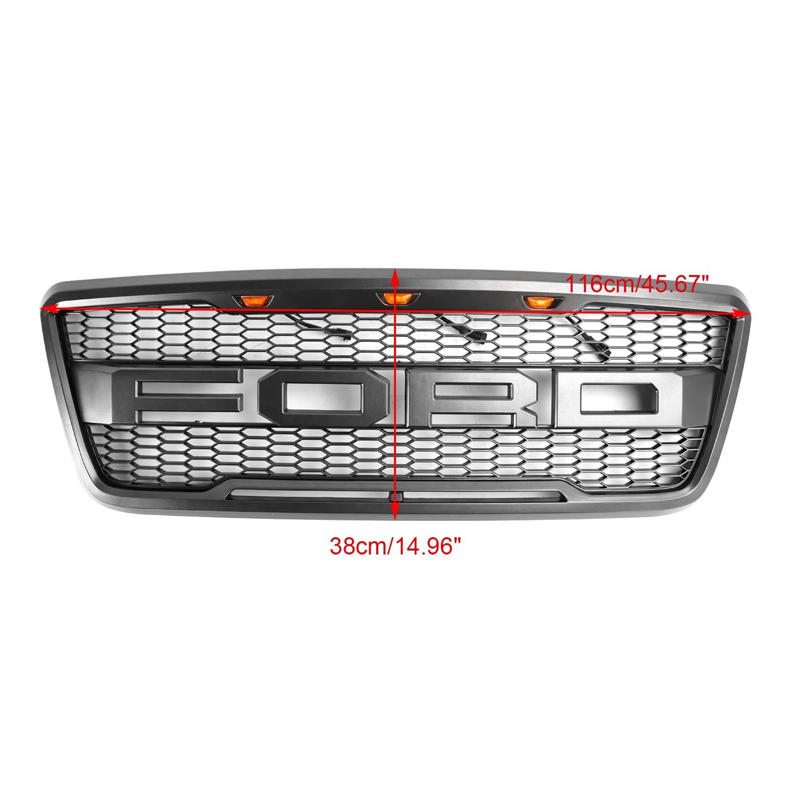 Parrilla de capó de malla frontal estilo Raptor compatible con Ford F150 2004-2008 con LED