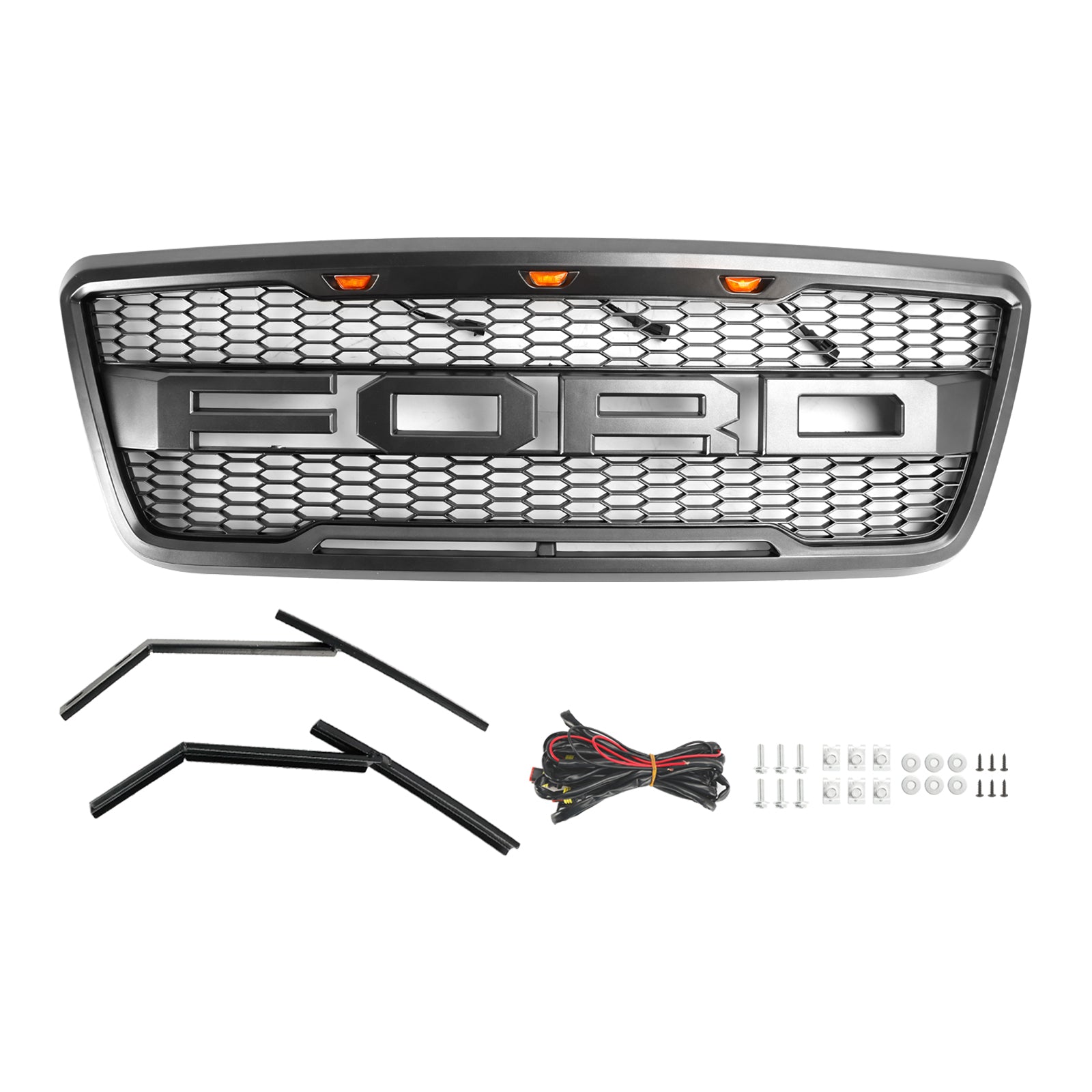 Parrilla de capó de malla frontal estilo Raptor compatible con Ford F150 2004-2008 con LED