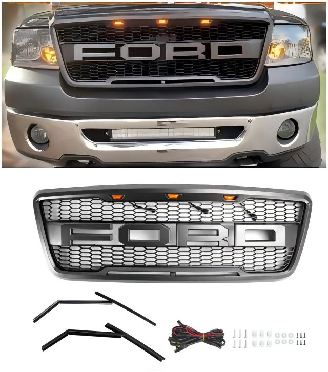 2004-2008 Ford F150 Raptor Style Style Style Mesh Hood Grill Grill s LED