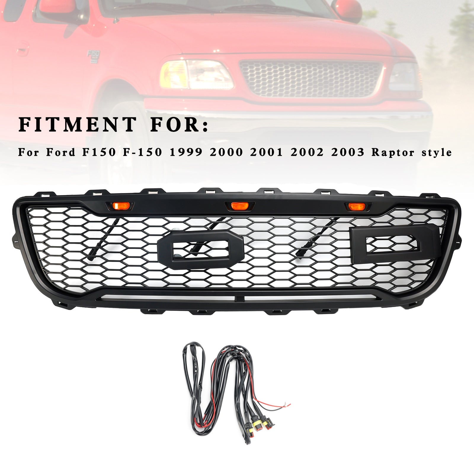 1999-2003 Ford F150 com Raptor LED estilo Raptor Black Front Front Honeycomb grade Grill