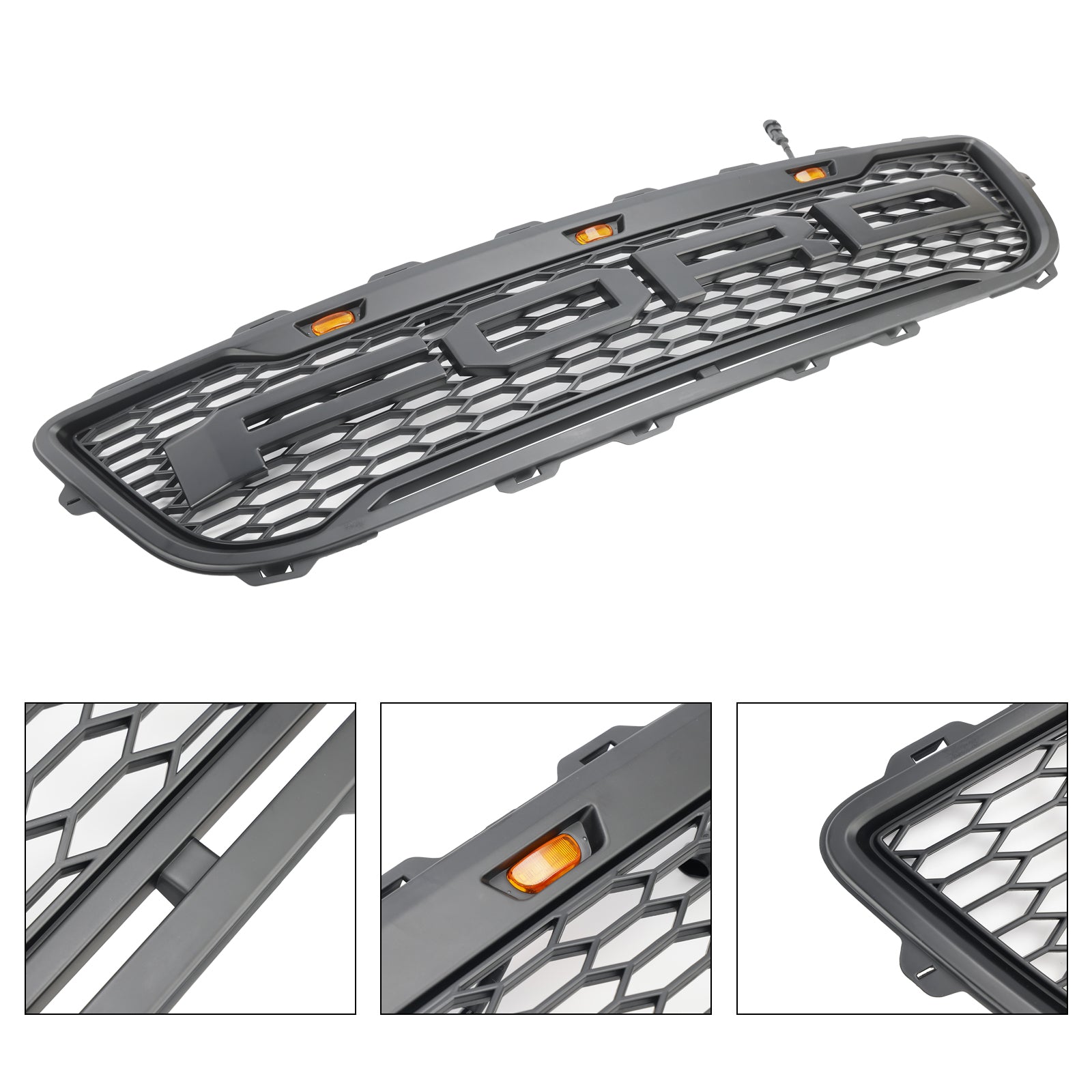 1999-2003 Ford F150 m/ LED Raptor Style Matte Black Front Honeycomb Bumper Grille Grill