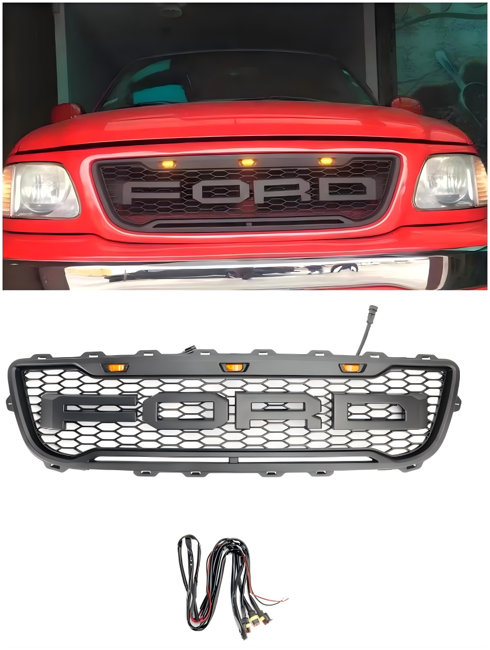 1999-2003 Ford F150 W/ LED Raptor Style Matte Black Front Honeycomb Bumper Grill Grill Grill