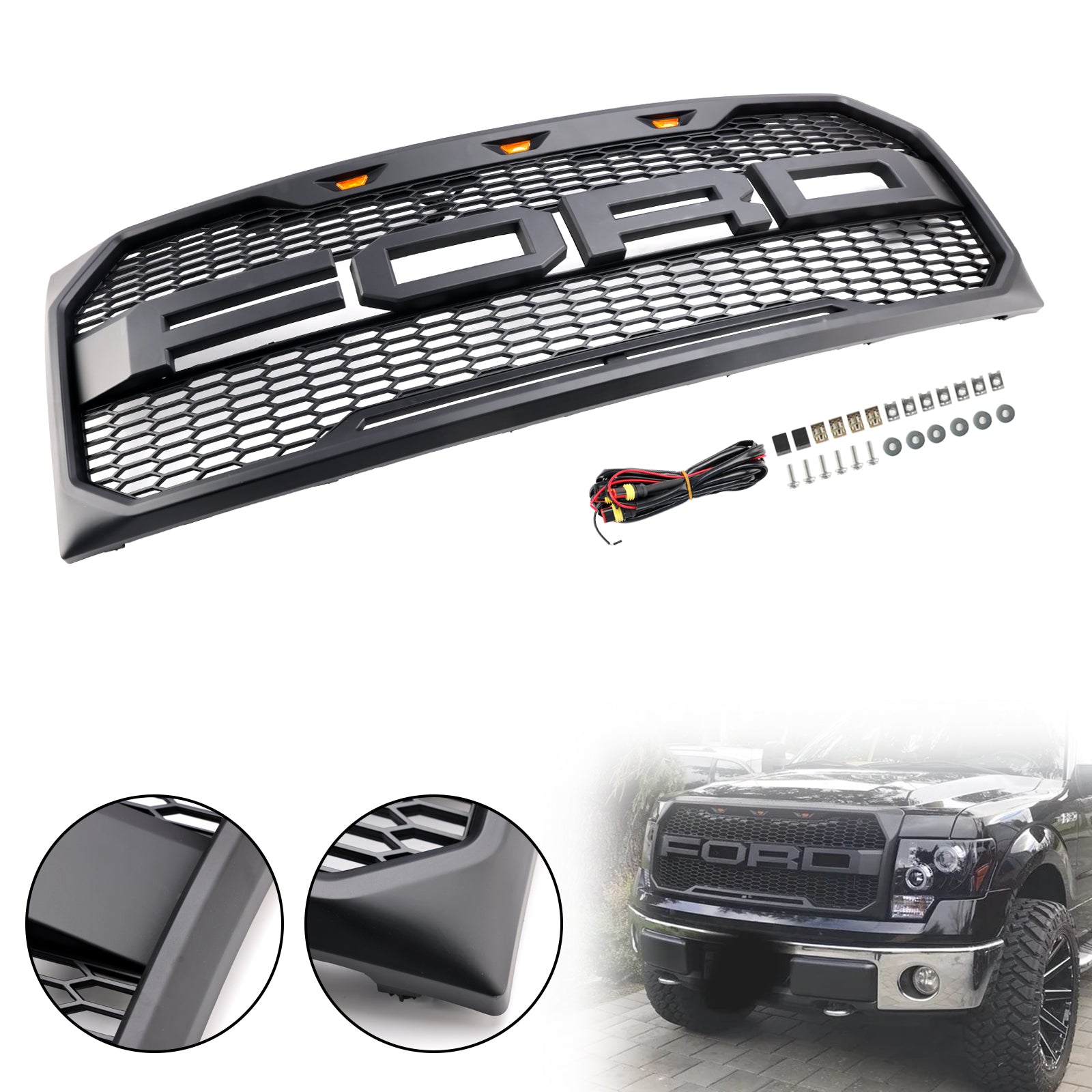 2009 2010 2012 2012 2013 2014 Ford F150 Raptor Style Front Challed Grille Grill avec LED Black