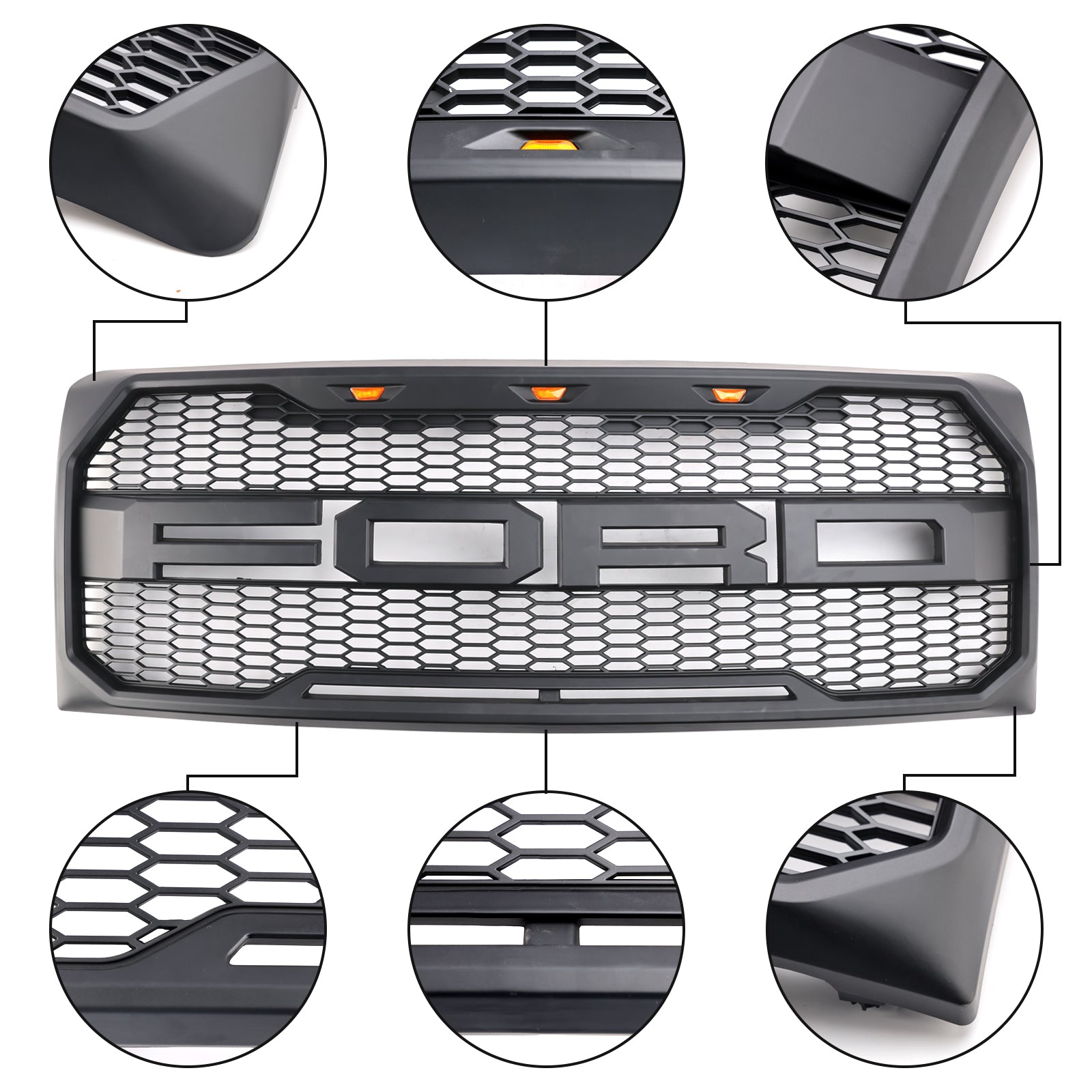 2009 2010 2012 2012 2013 2014 Ford F150 Raptor Style Front Challed Grille Grill avec LED Black